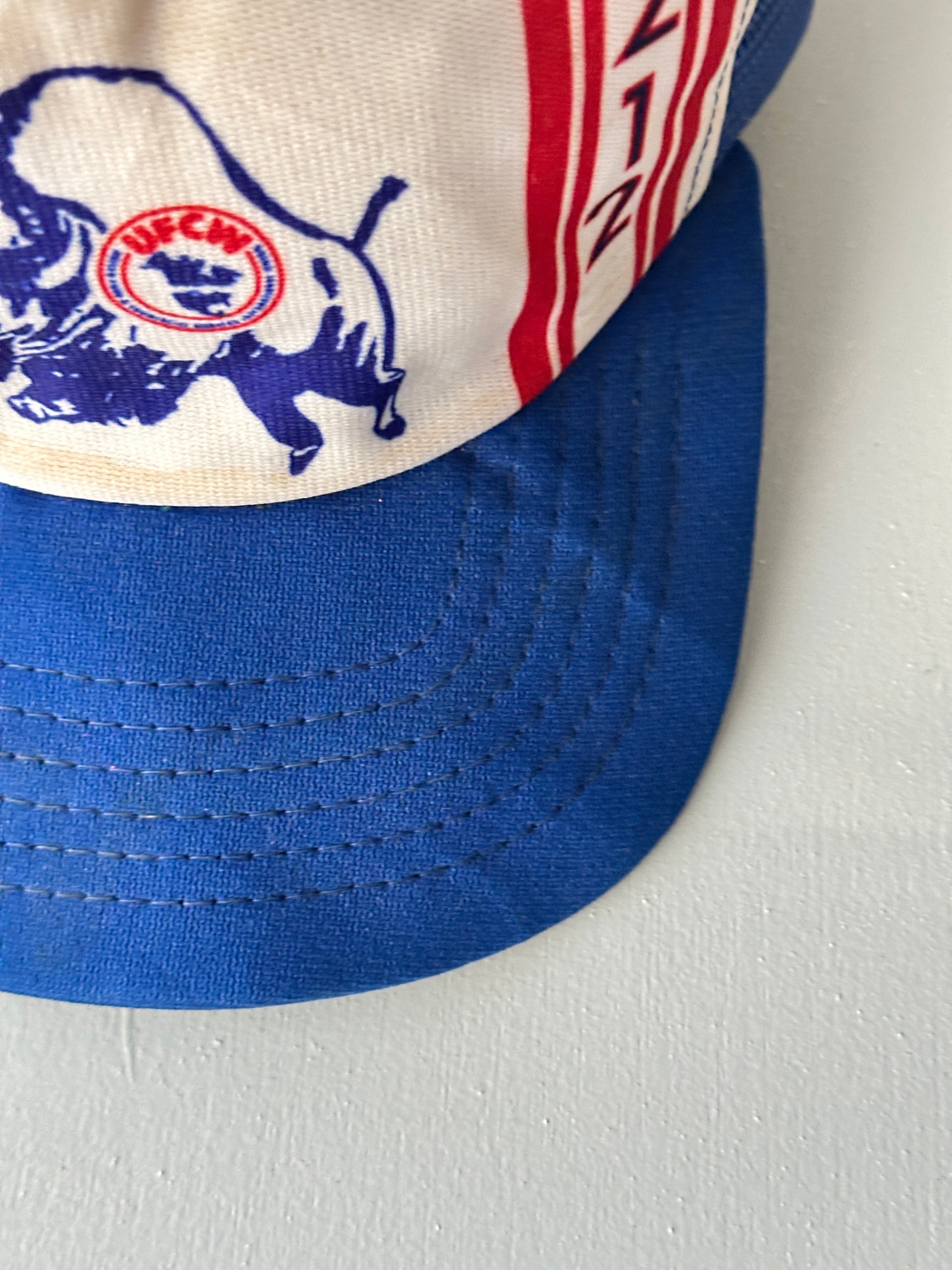 White / Blue UFCW Local 212 80's Vintage Mesh SnapBack Trucker Cap