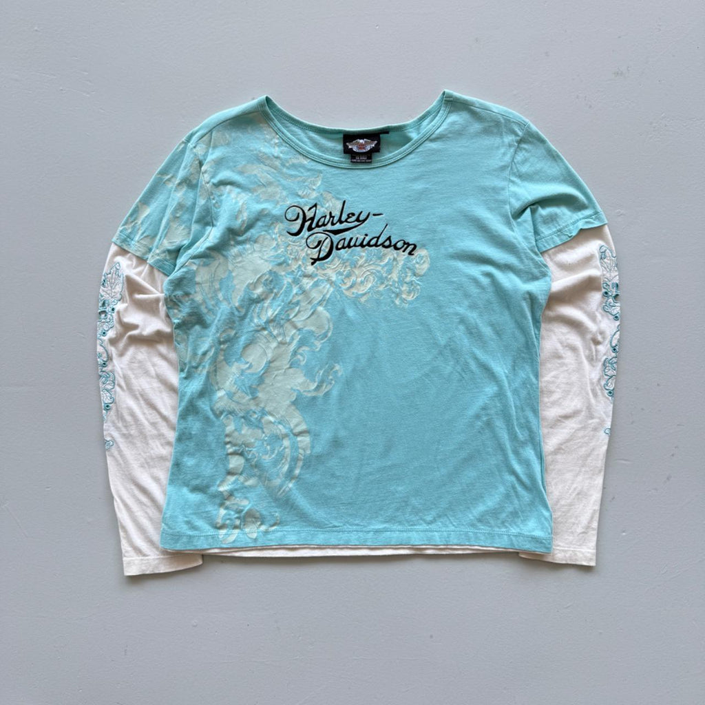 Harley Davidson 00's Y2K Graphic Long Sleeve T-Shirt - Womens Large