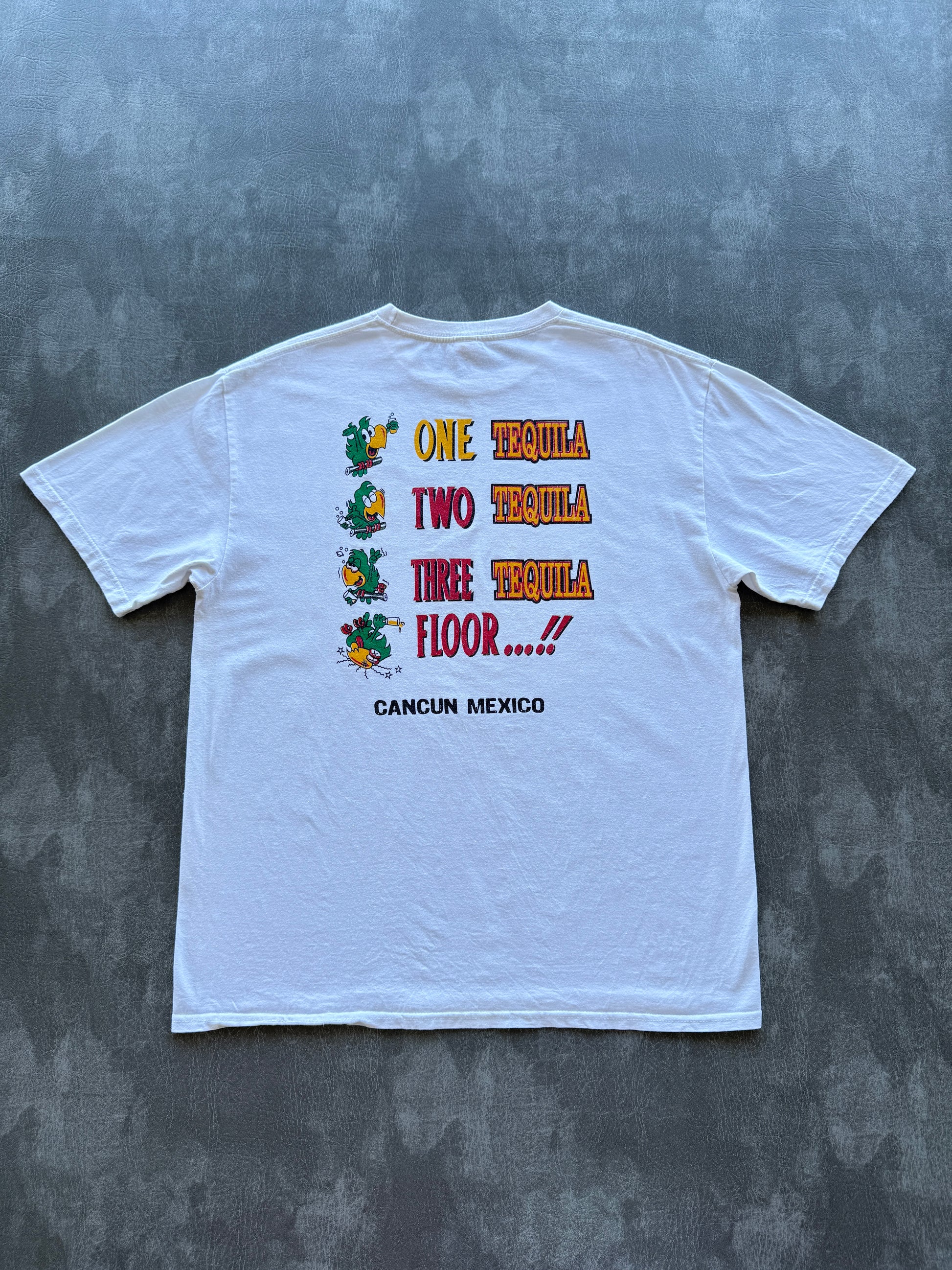 White Four Stages of Tequila Cancun Mexico 90's Vintage Graphic T-Shirt - Large