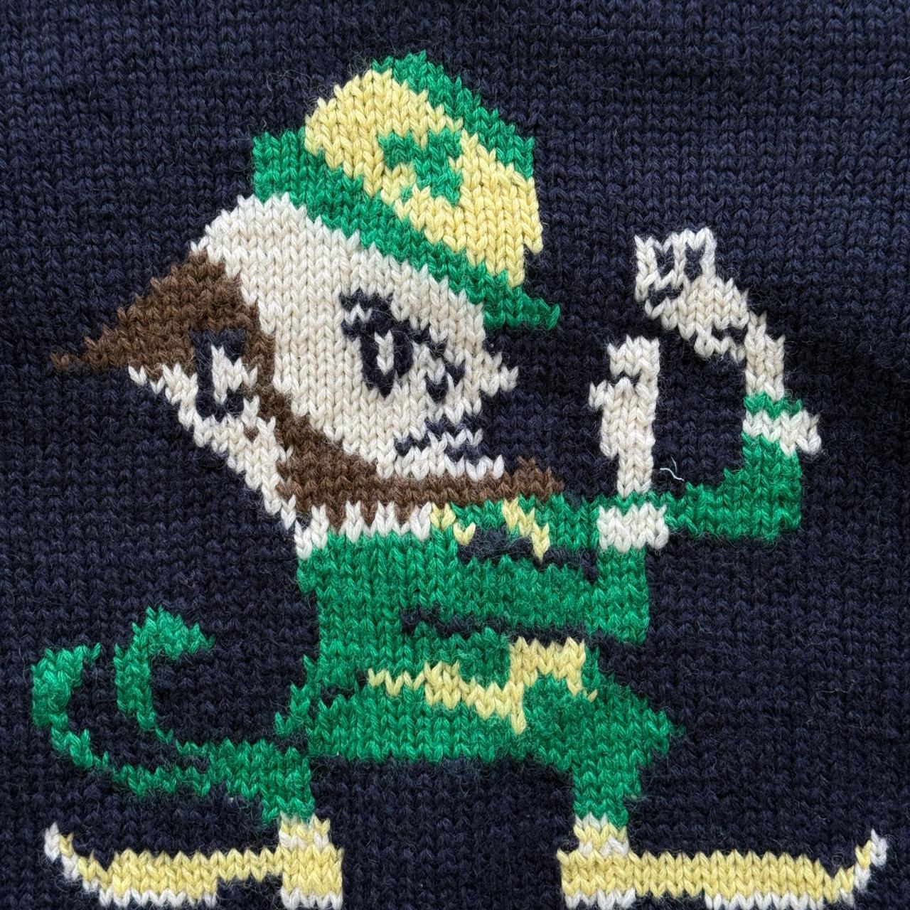 Navy Fighting Irish Hand Knitted Woollen Vintage 90s Cardigan - Medium