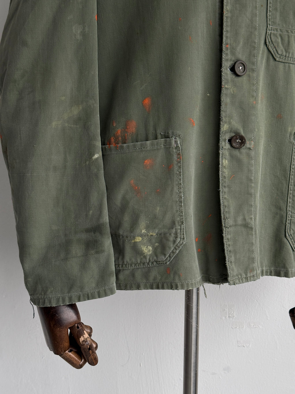 Green French Sashiko Repaired 1950s Vintage Workwear Chore Jacket CH366 - Small