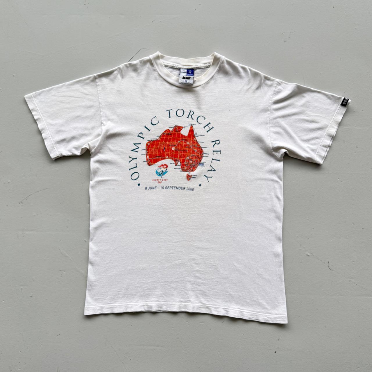 White Olympic Torch Relay 00s Vintage Graphic T-Shirt - Large