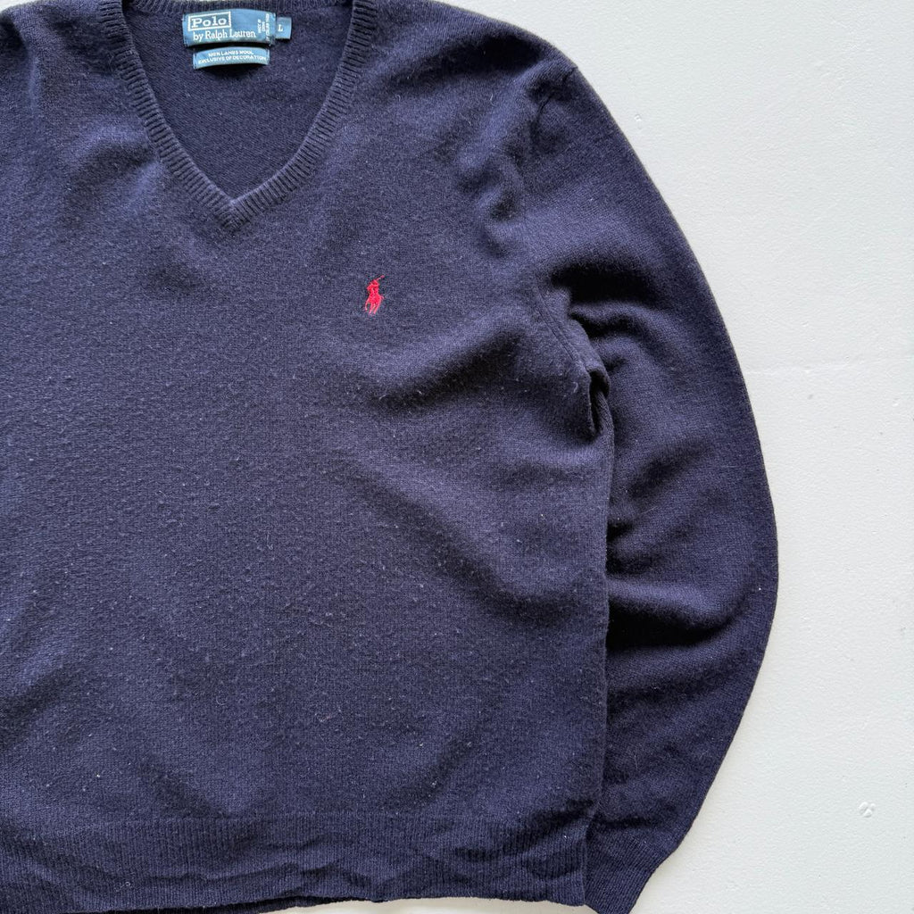 Navy Lambswool Polo Ralph Lauren Vintage Sweatshirt - Large
