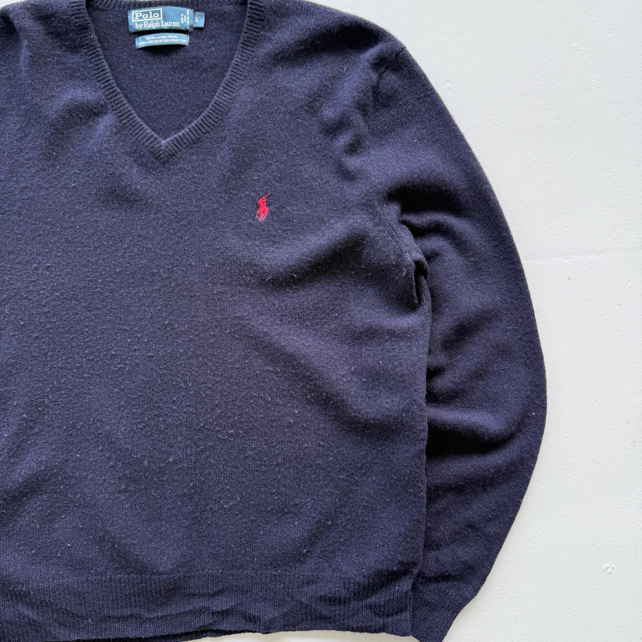 Navy Lambswool Polo Ralph Lauren Vintage Sweatshirt - Large