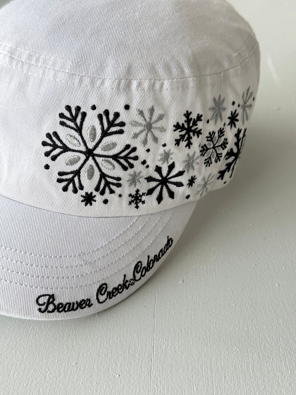White Snowflake Y2K Cadet Cap Military Style 00's Grunge Aesthetic