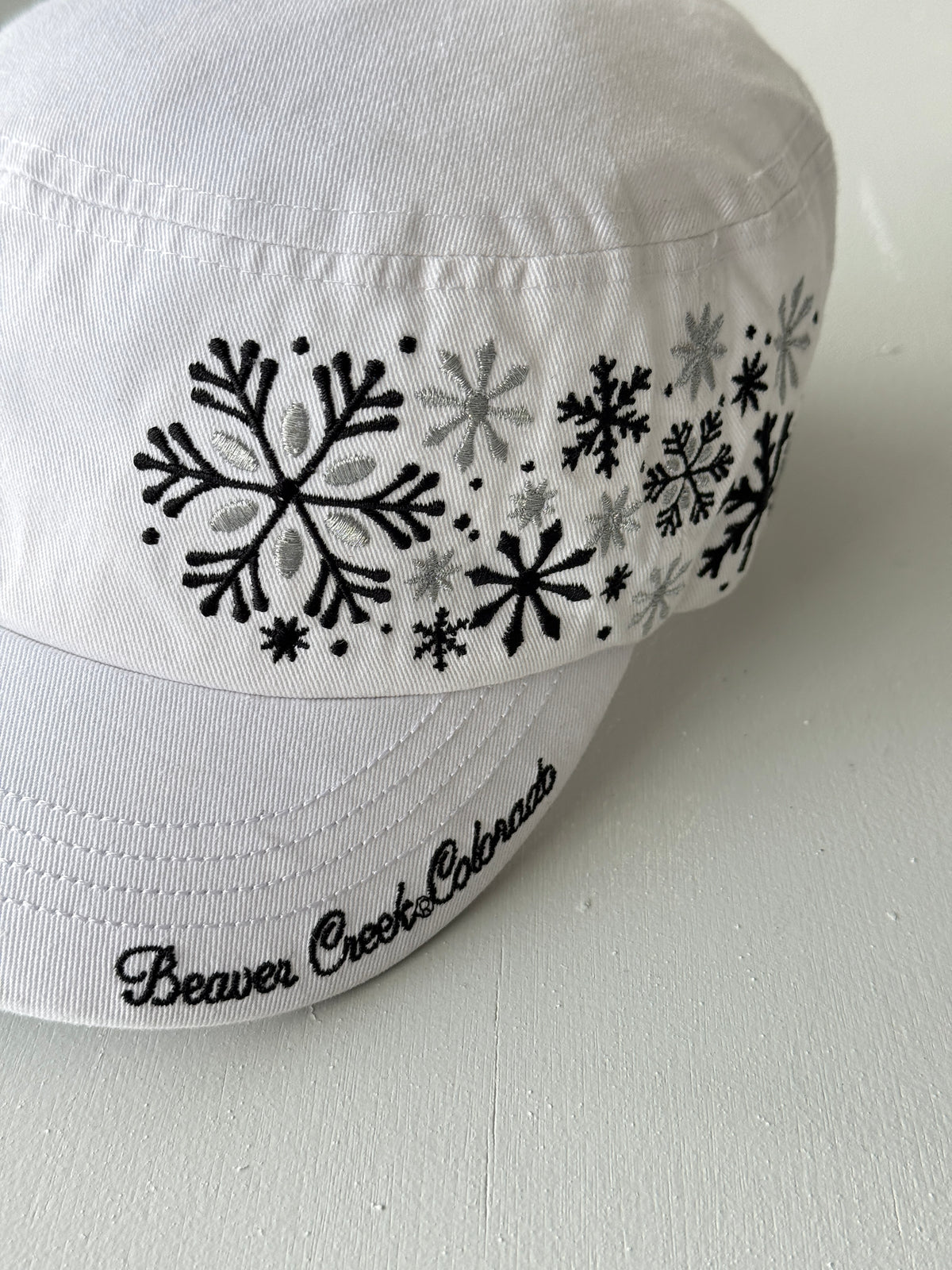 White Snowflake Y2K Cadet Cap Military Style 00's Grunge Aesthetic