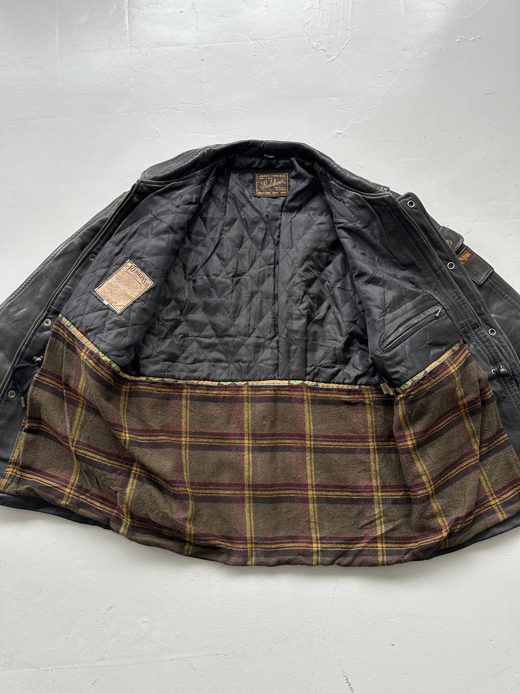 Black Vintage Redskins Leather Jacket 90's Army & Civil B32 - Large