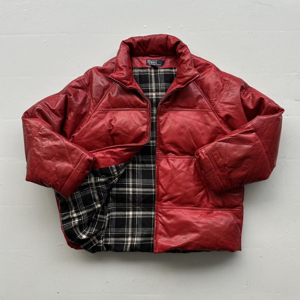 Polo Ralph Lauren Rare Red Leather 90s Puffer Jacket - Medium