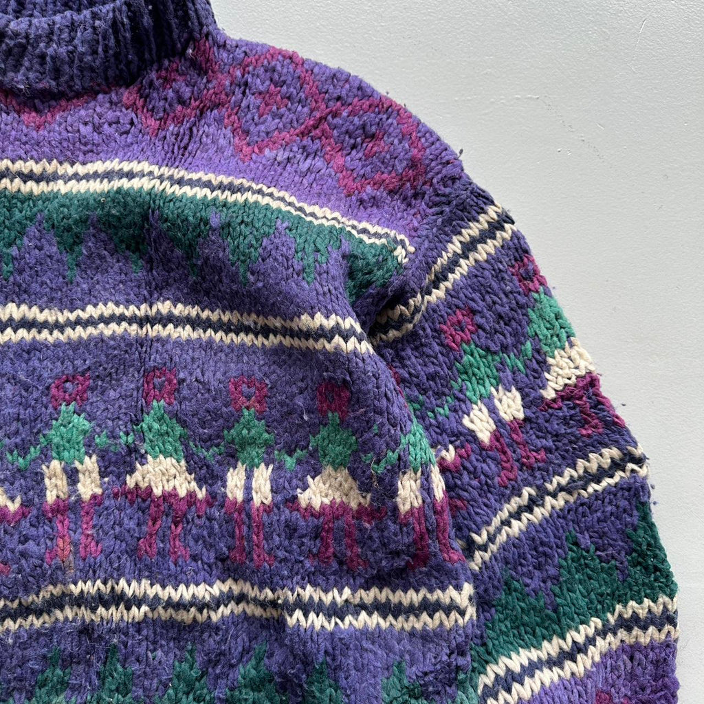 Purple Ecuadorian 80s Chunky Knit Jumper - XL