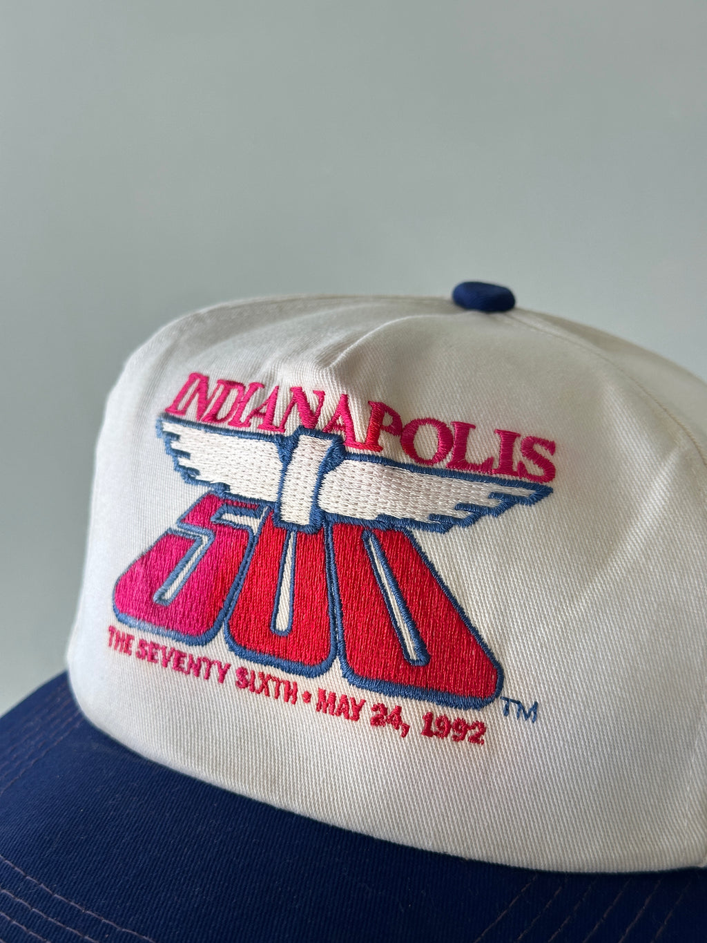 White / Navy Indianapolis 500 1992 Vintage SnapBack Trucker Cap