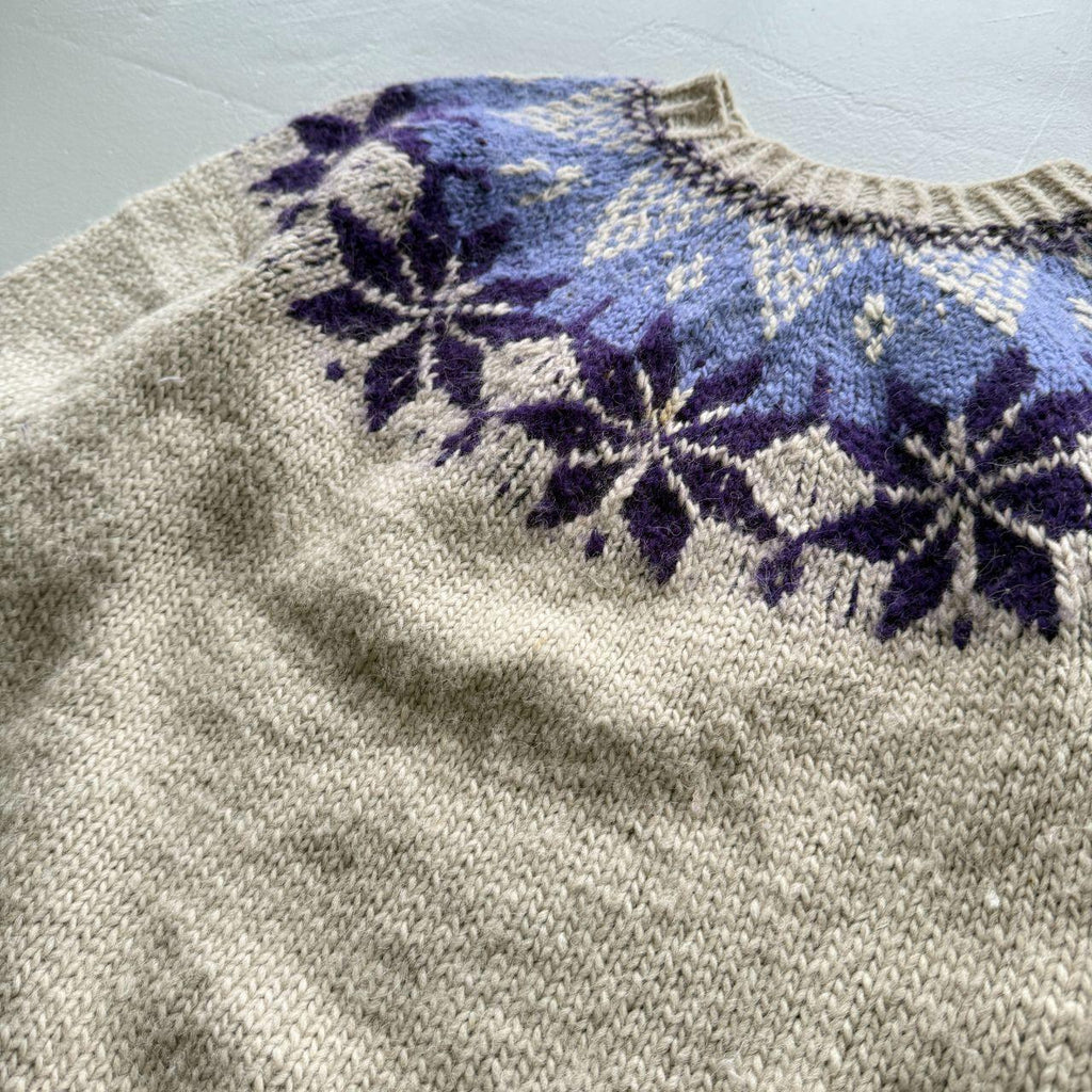 Cream Purple 80’s Vintage Geometric Knit Jumper - Large