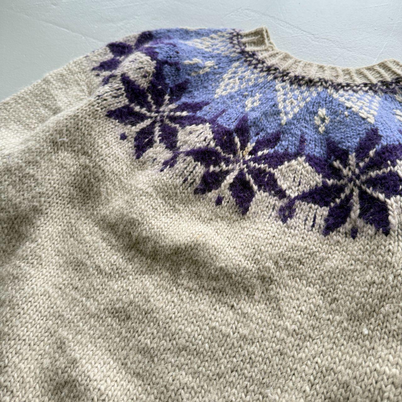 Cream Purple 80’s Vintage Geometric Knit Jumper - Large