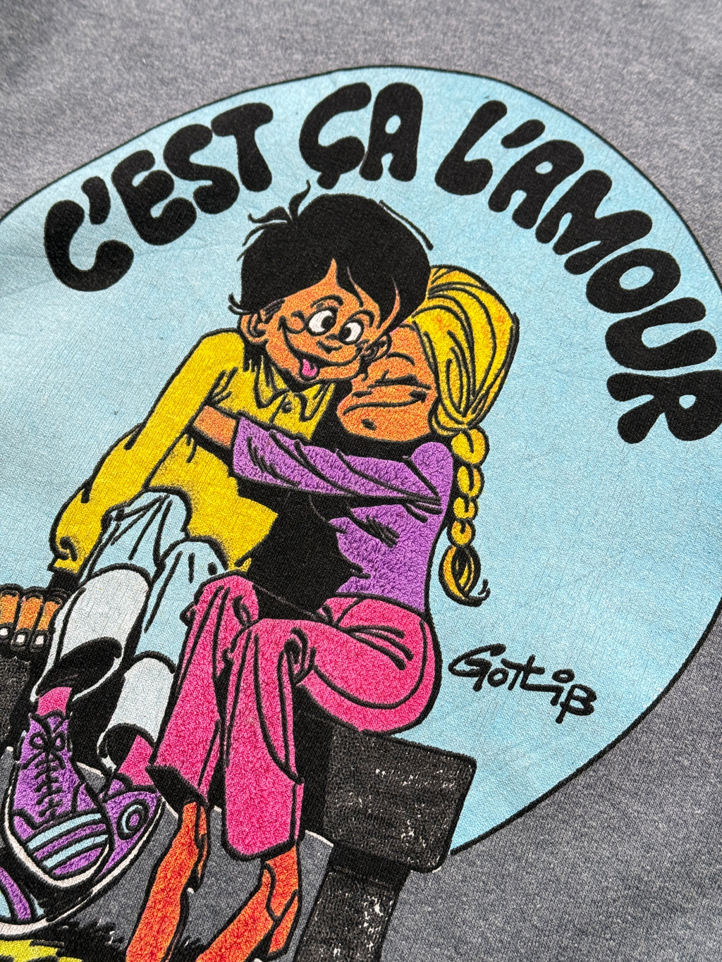 Grey French Cartoon 90's Vintage Graphic Sweatshirt Jumper - Large