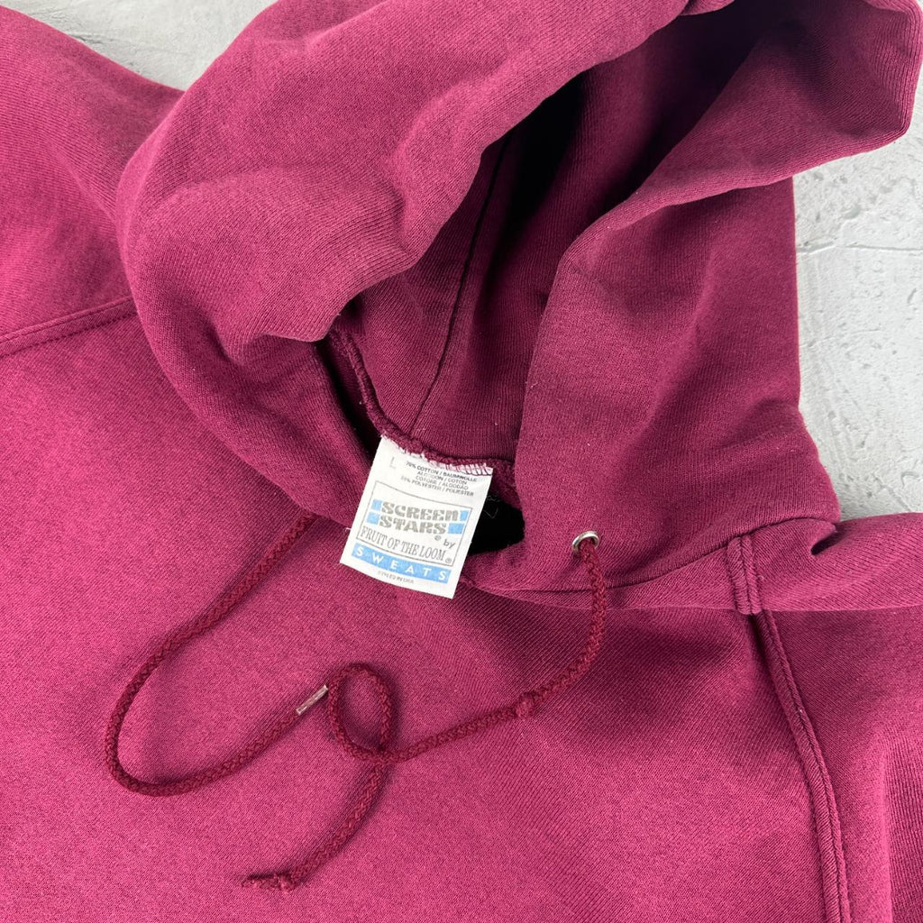 Fruit Of The Loom Burgundy Red Vintage Hoodie - Medium