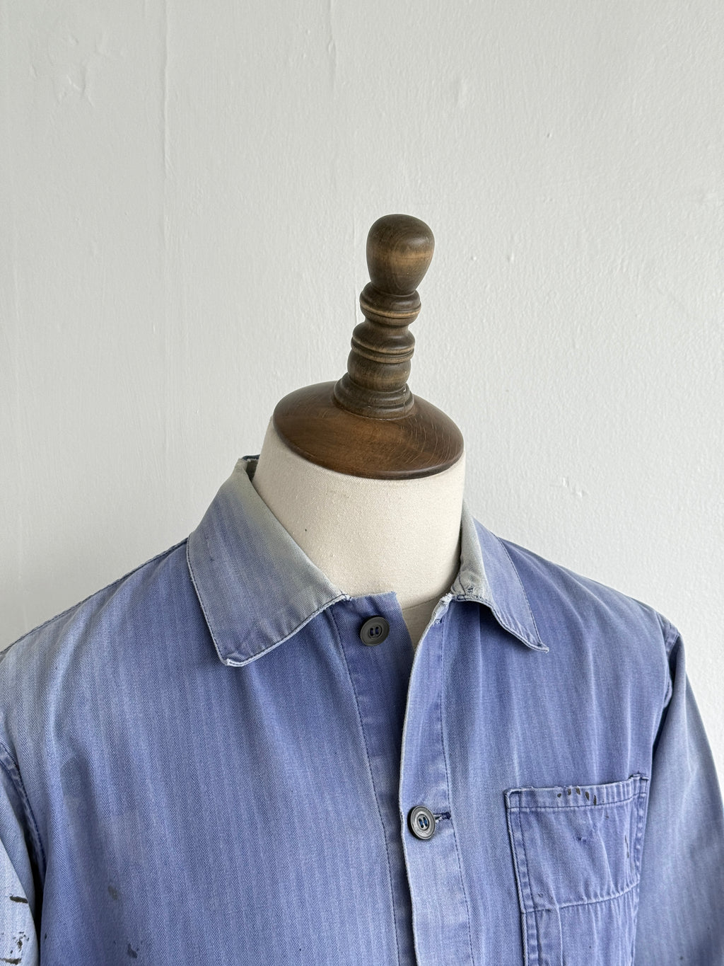 Thrashed Blue Herringbone 60's French Vintage Workwear Chore Jacket CH382 - Smal