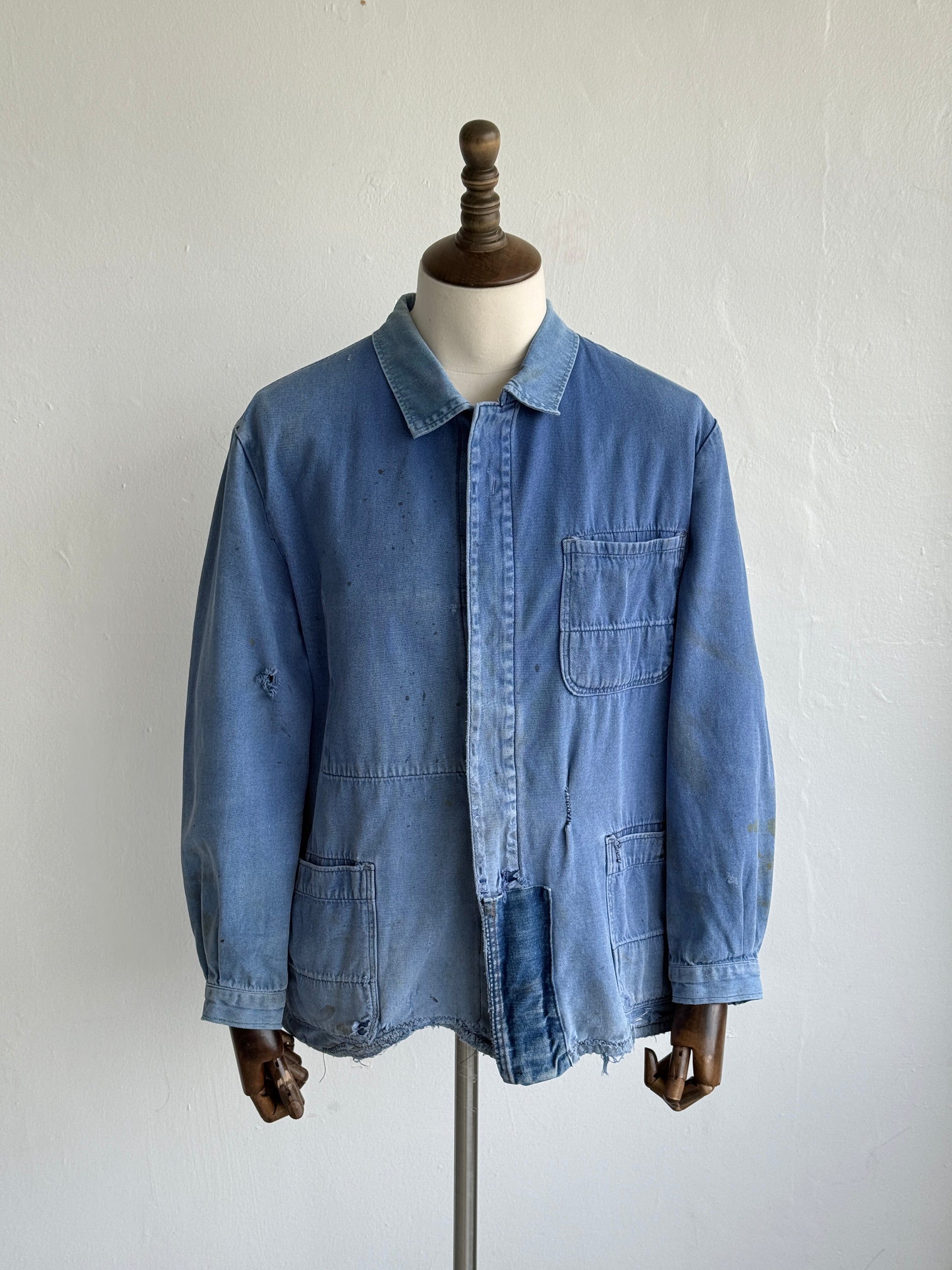 Thrashed Blue French Vintage Workwear Chore Jacket CH372 - Large