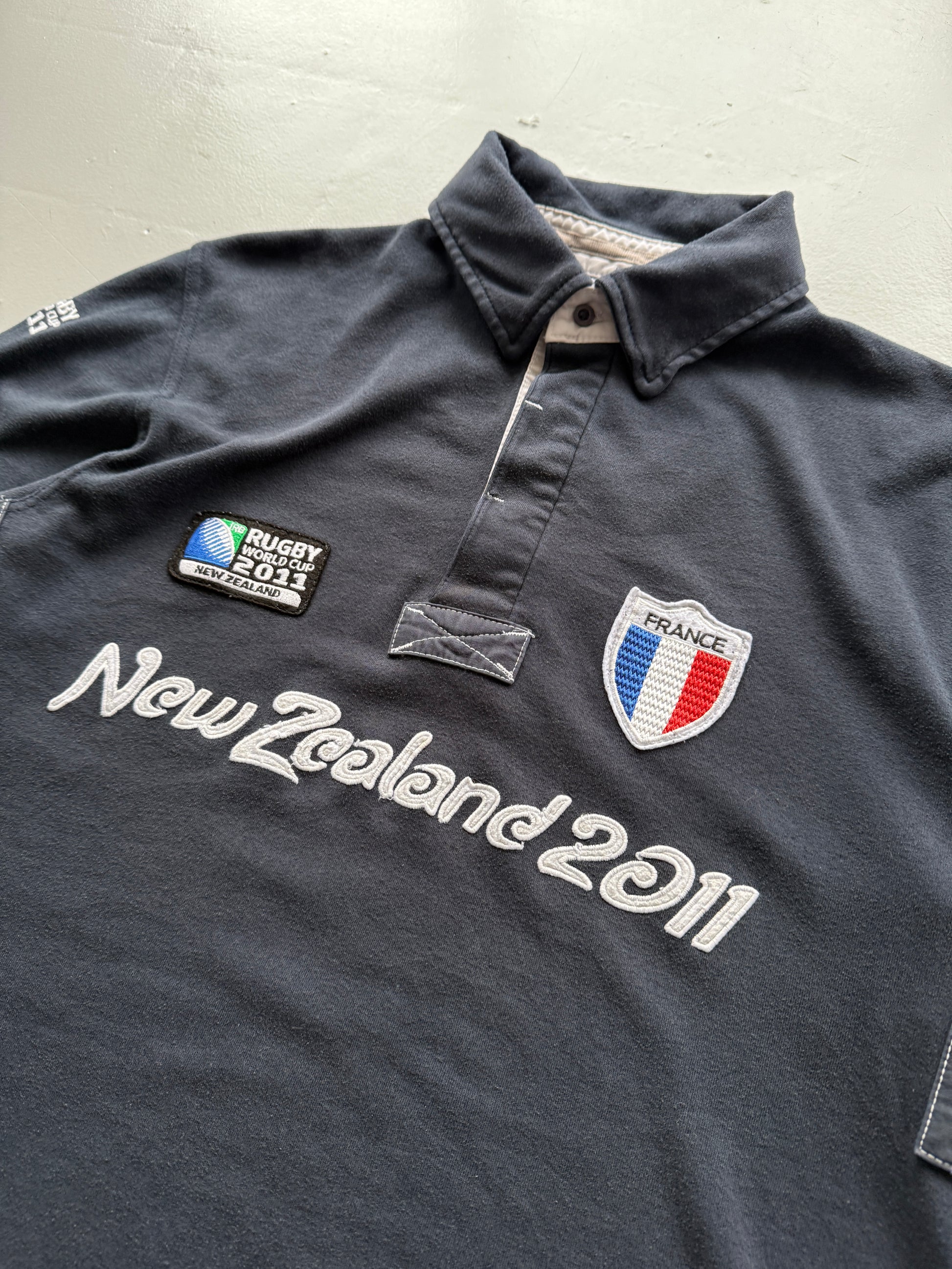 Navy New Zealand 2011 Rugby World Cup Vintage Long Sleeve Polo - Large