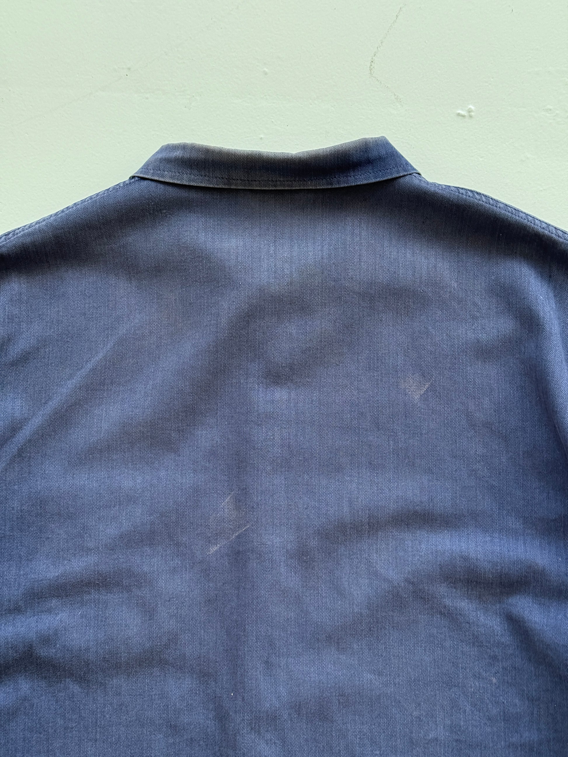 Thrashed Blue Herringbone French Vintage Workwear Chore Jacket CH363 - Large