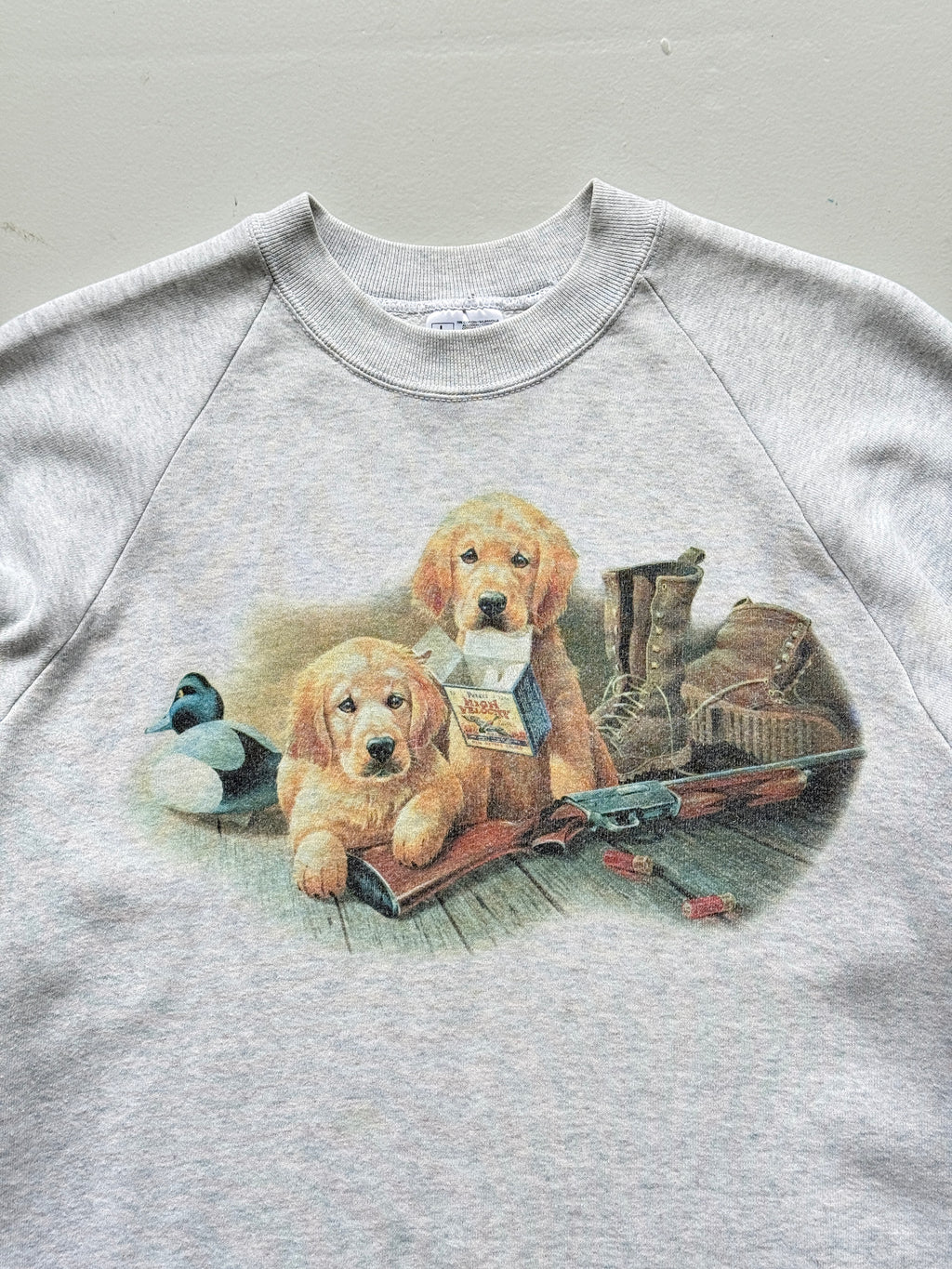 Grey Hunting Dogs Raglan 90's Vintage Graphic Sweatshirt - Medium