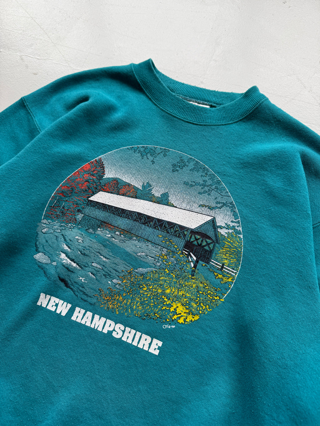 Teal New Hampshire Tourist Vintage Sweatshirt 90's Crewneck - Small