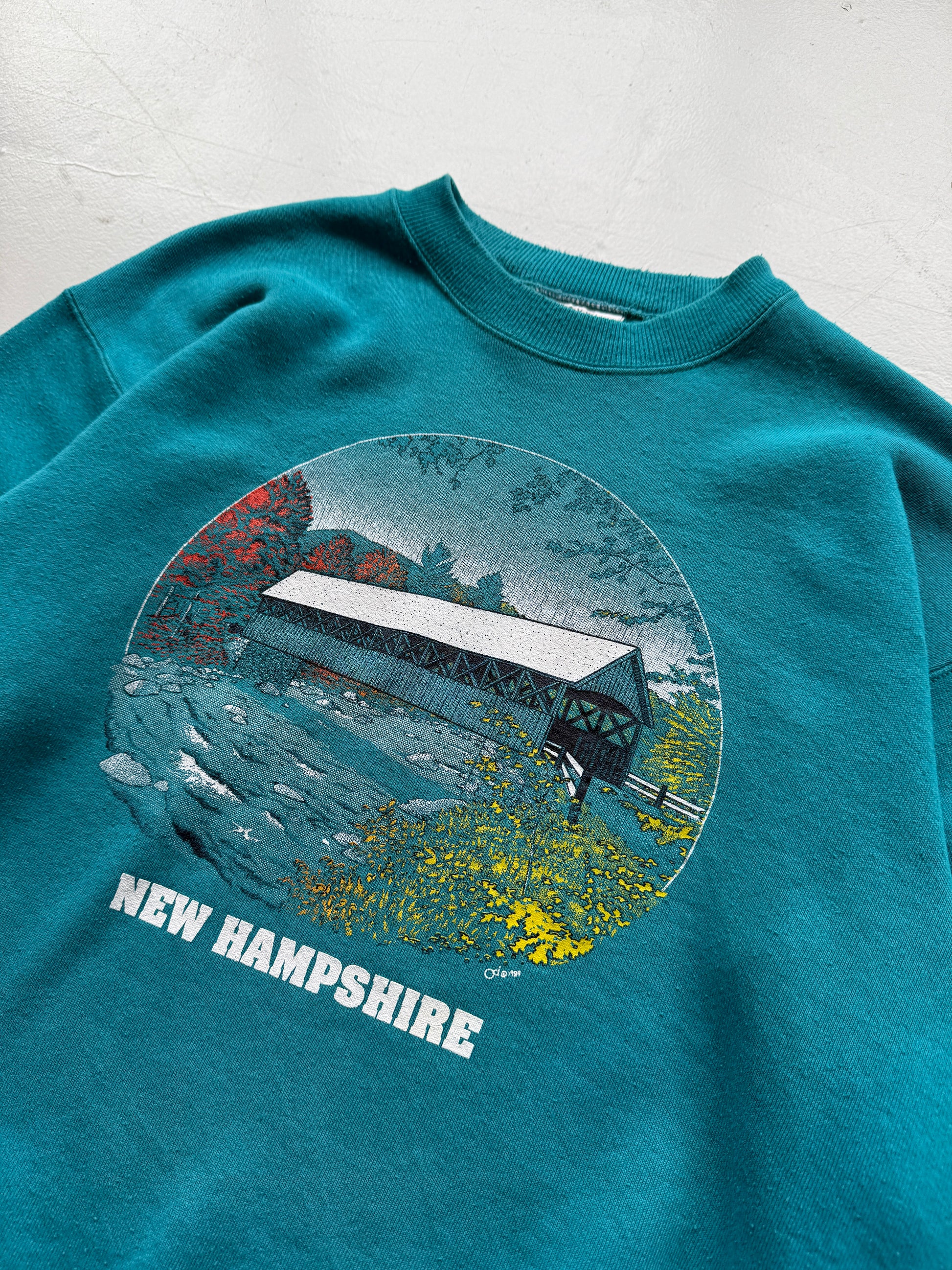 Teal New Hampshire Tourist Vintage Sweatshirt 90's Crewneck - Small
