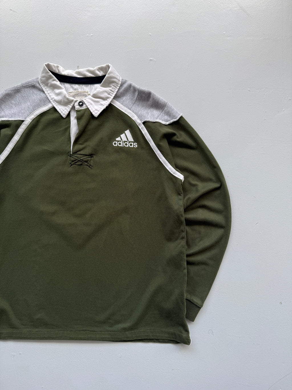 Adidas Olive Green & Grey 00's Vintage Rugby Polo Shirt - XL