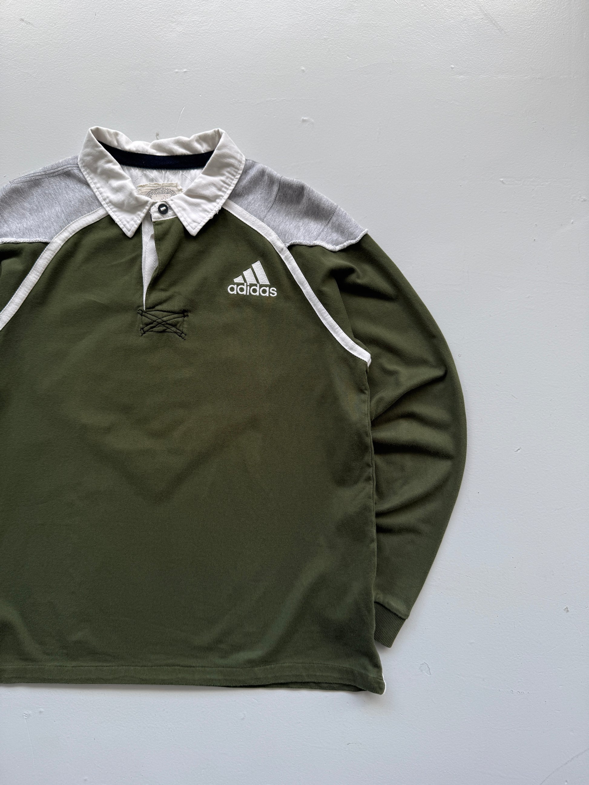 Adidas Olive Green & Grey 00's Vintage Rugby Polo Shirt - XL