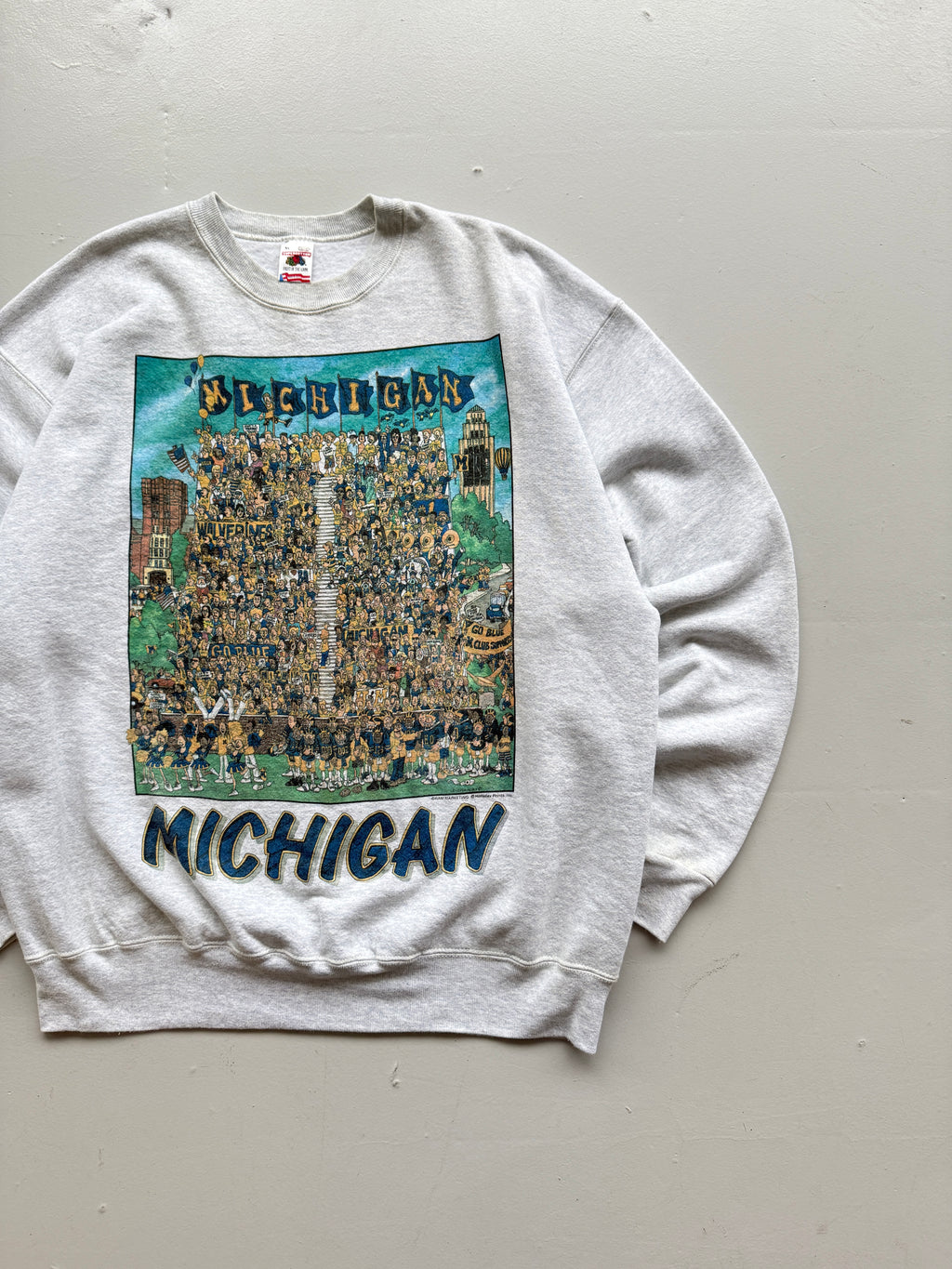 Grey Michigan Football 90's Vintage Collage Graphic Sweatshirt - XL