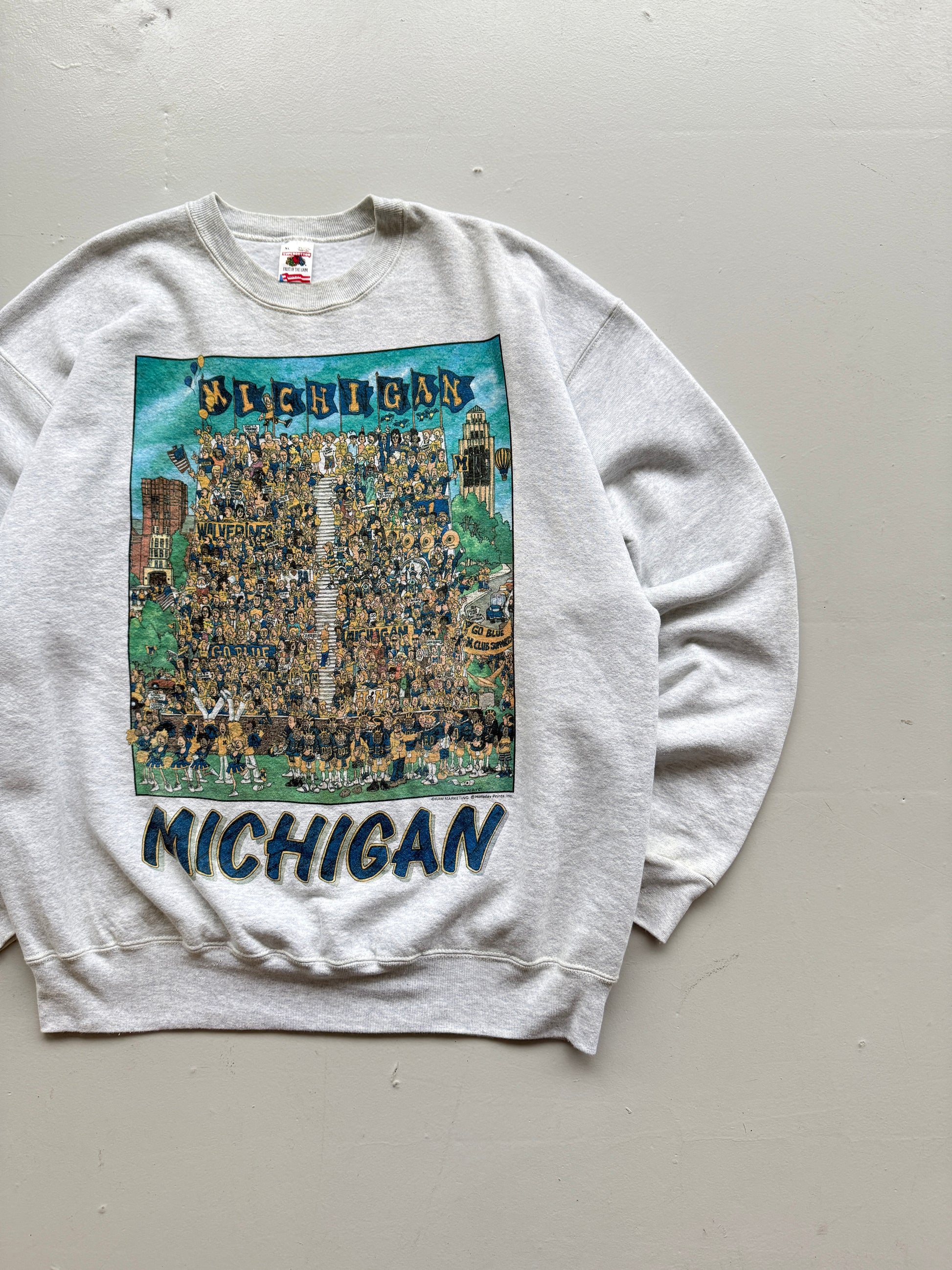 Grey Michigan Football 90's Vintage Collage Graphic Sweatshirt - XL