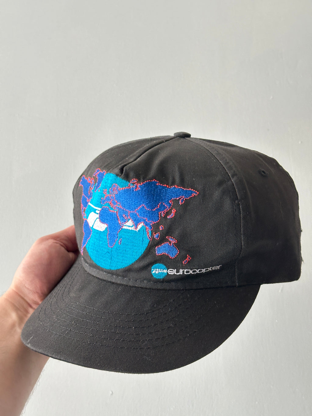 Black Eurocopter Helicopter 90's Vintage SnapBack Trucker Cap