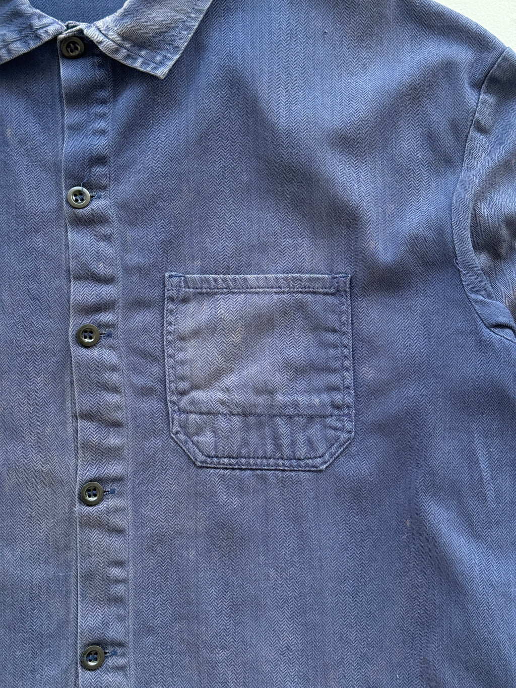 Thrashed Blue Herringbone French Vintage Workwear Chore Jacket CH363 - Large