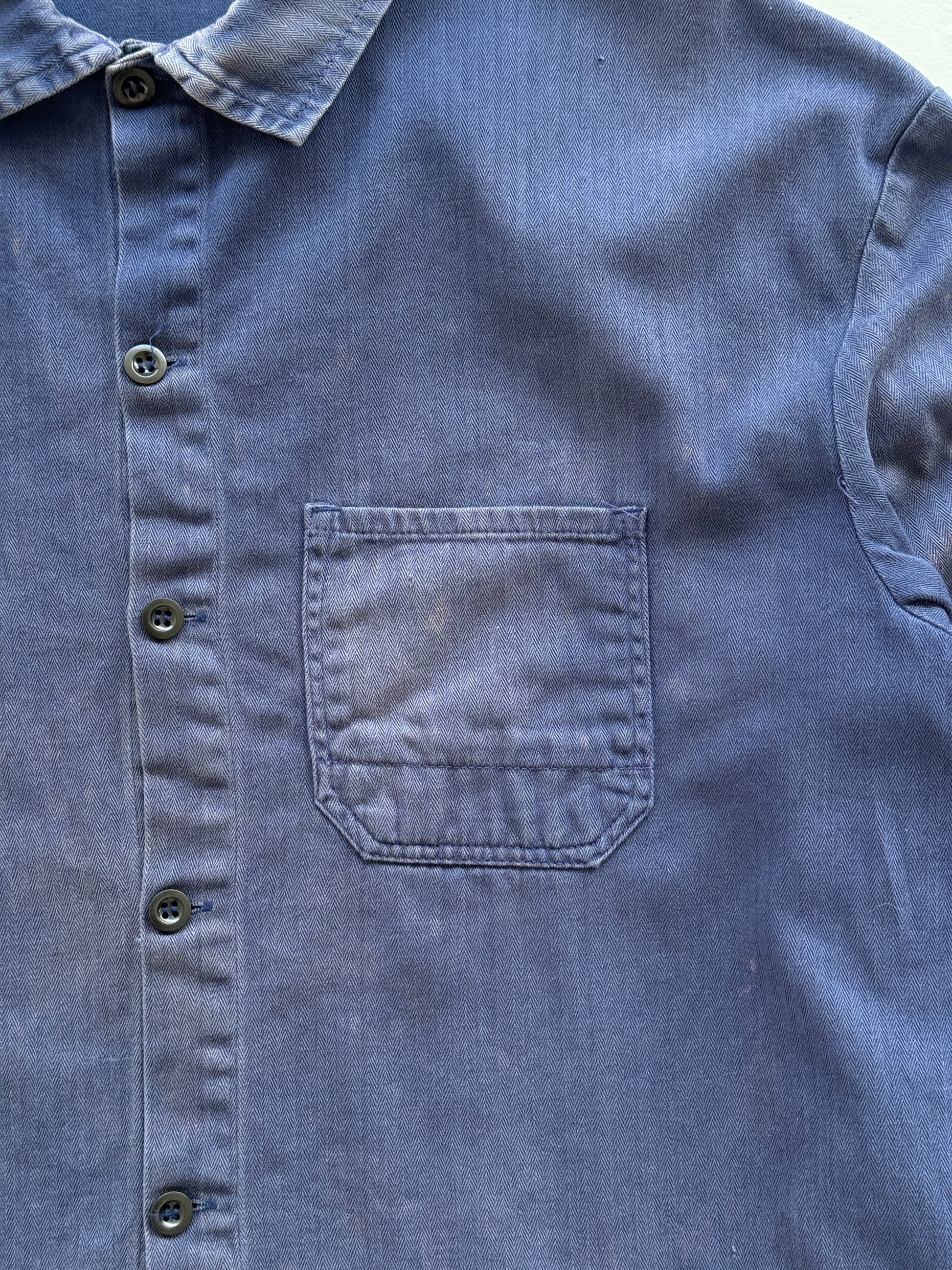 Thrashed Blue Herringbone French Vintage Workwear Chore Jacket CH363 - Large