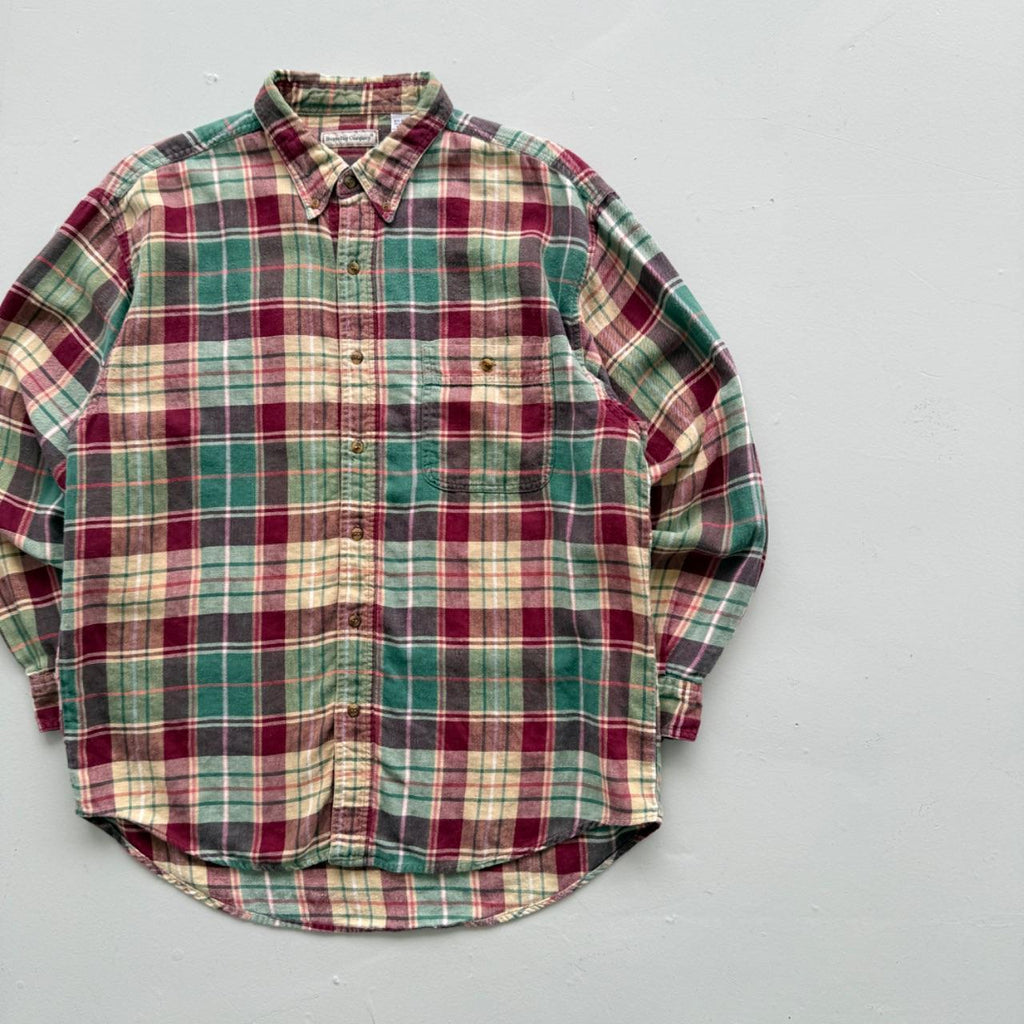 Green and Red Checkered Long Sleeve 90s Vintage Flannel Shirt - Large