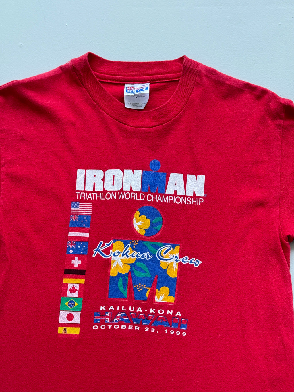 Red Nike Iron Man Hawaii 90's Vintage Graphic Single Stitch T-Shirt - Small