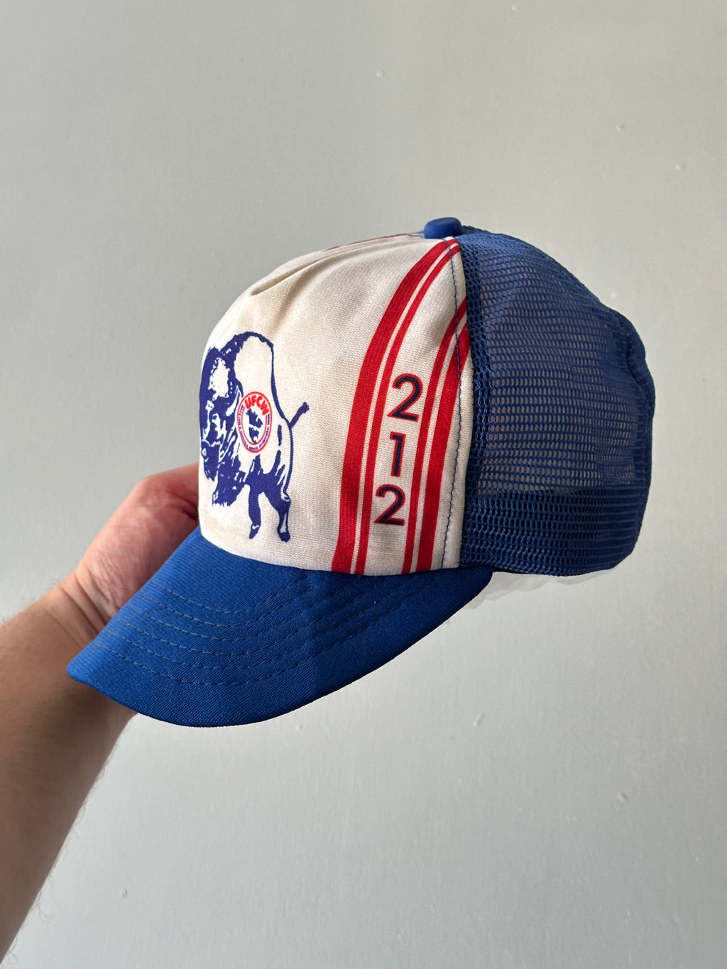 White / Blue UFCW Local 212 80's Vintage Mesh SnapBack Trucker Cap