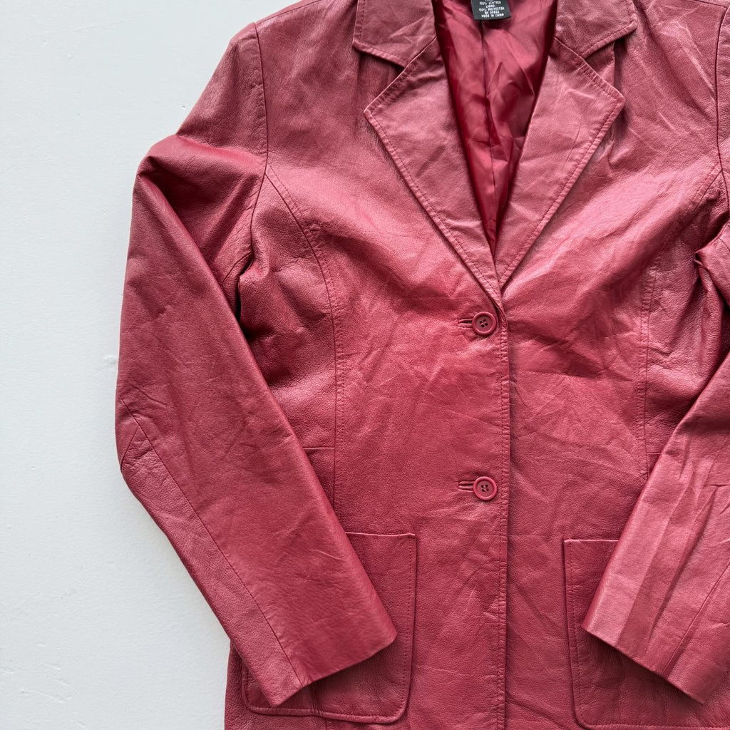 Burgundy Leather Blazer Vintage Y2K 00s Jacket - Womens Size 8