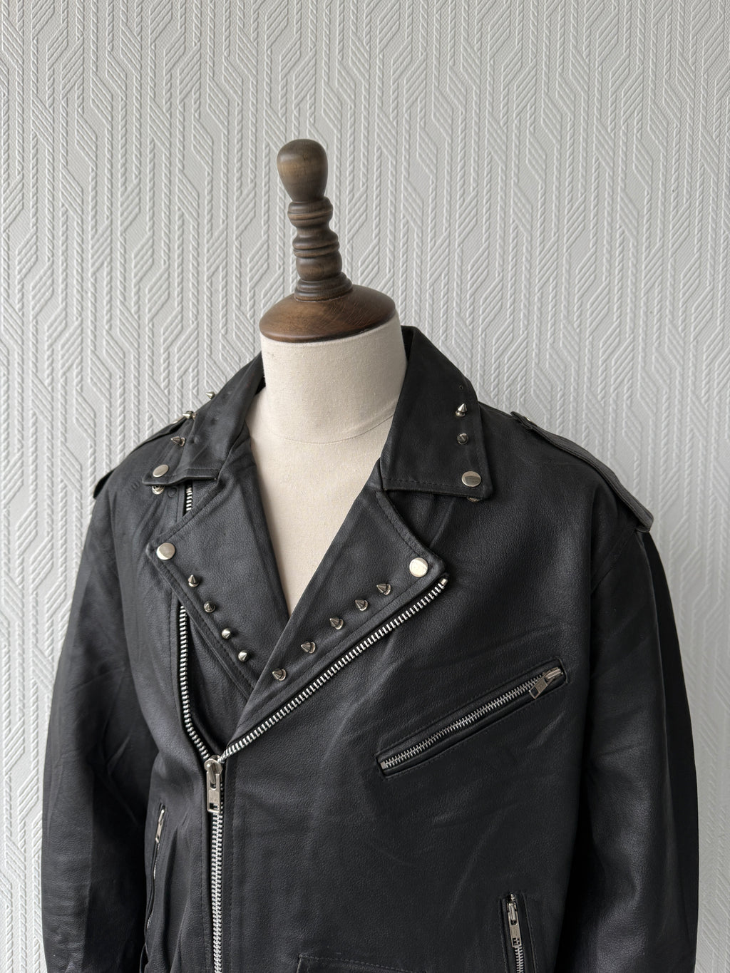 Black 90's Vintage Leather Grunge Biker Jacket - Mens Large
