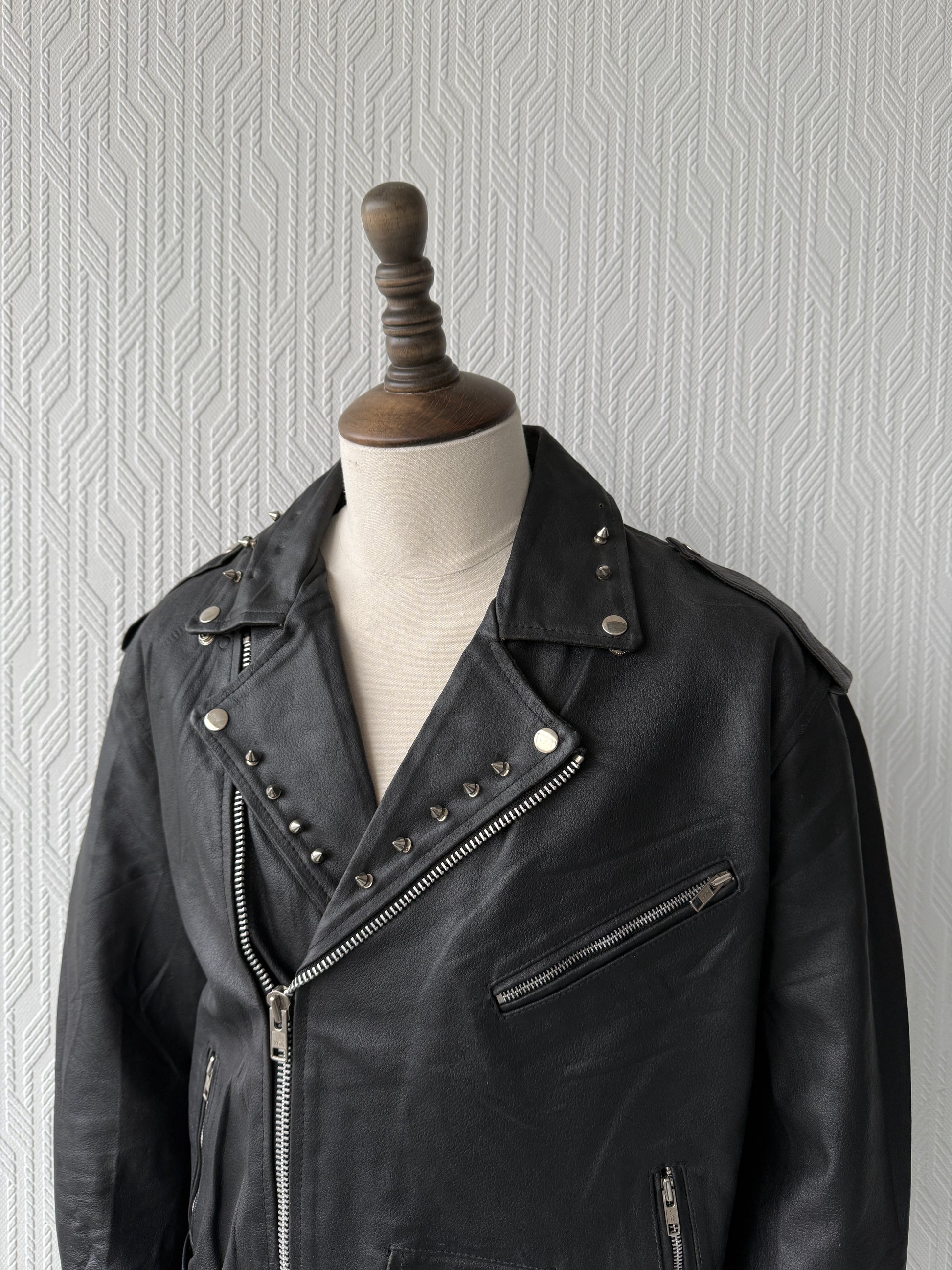 Black 90's Vintage Leather Grunge Biker Jacket - Mens Large