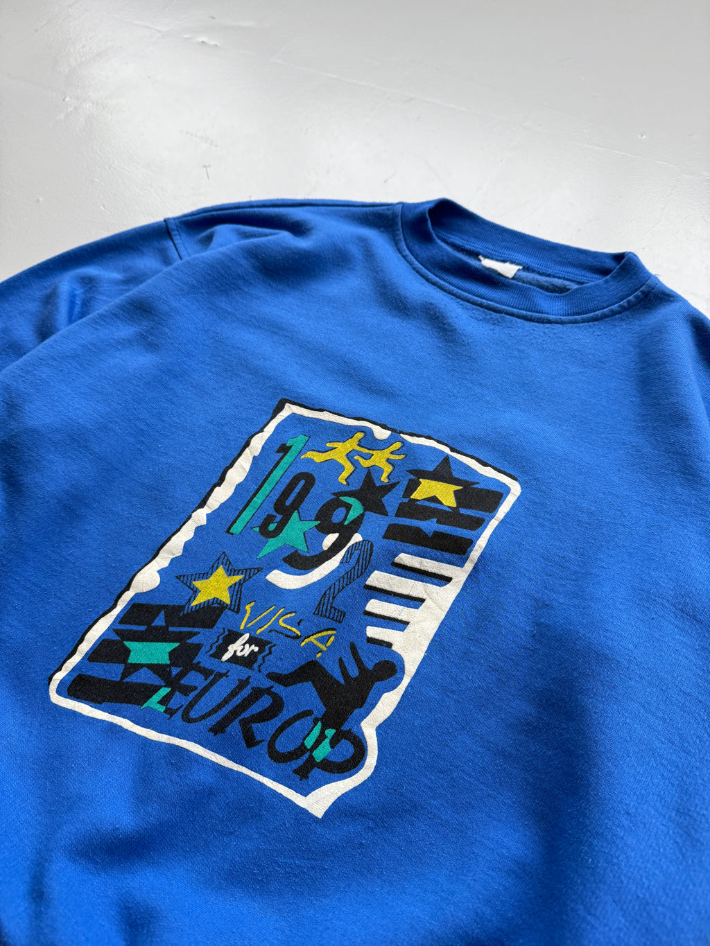 Blue 1992 Europe 90's Vintage Graphic Sweatshirt Jumper - Medium