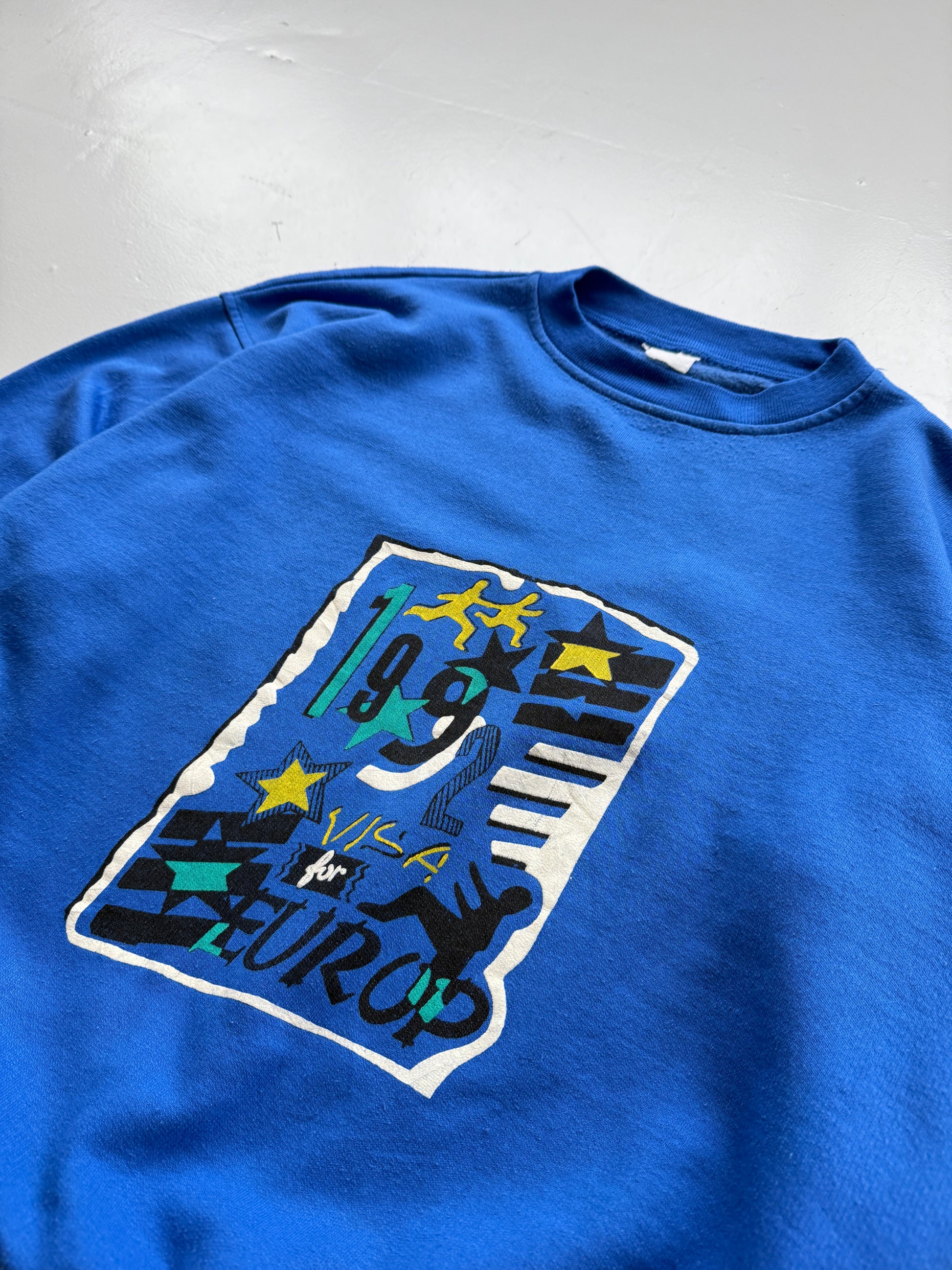 Blue 1992 Europe 90's Vintage Graphic Sweatshirt Jumper - Medium