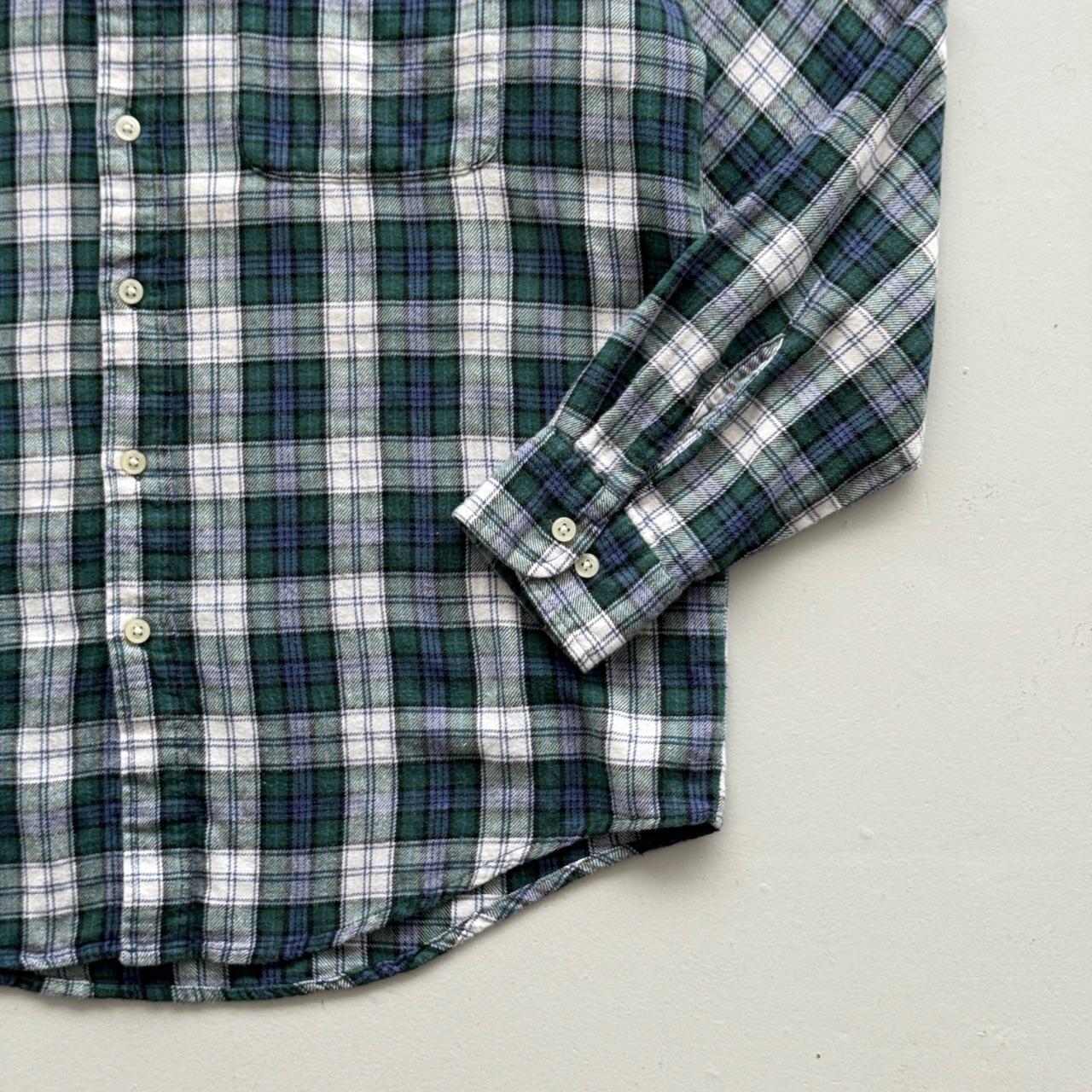 Green and Blue Checkered Long Sleeve 90s Vintage Flannel Shirt - Large