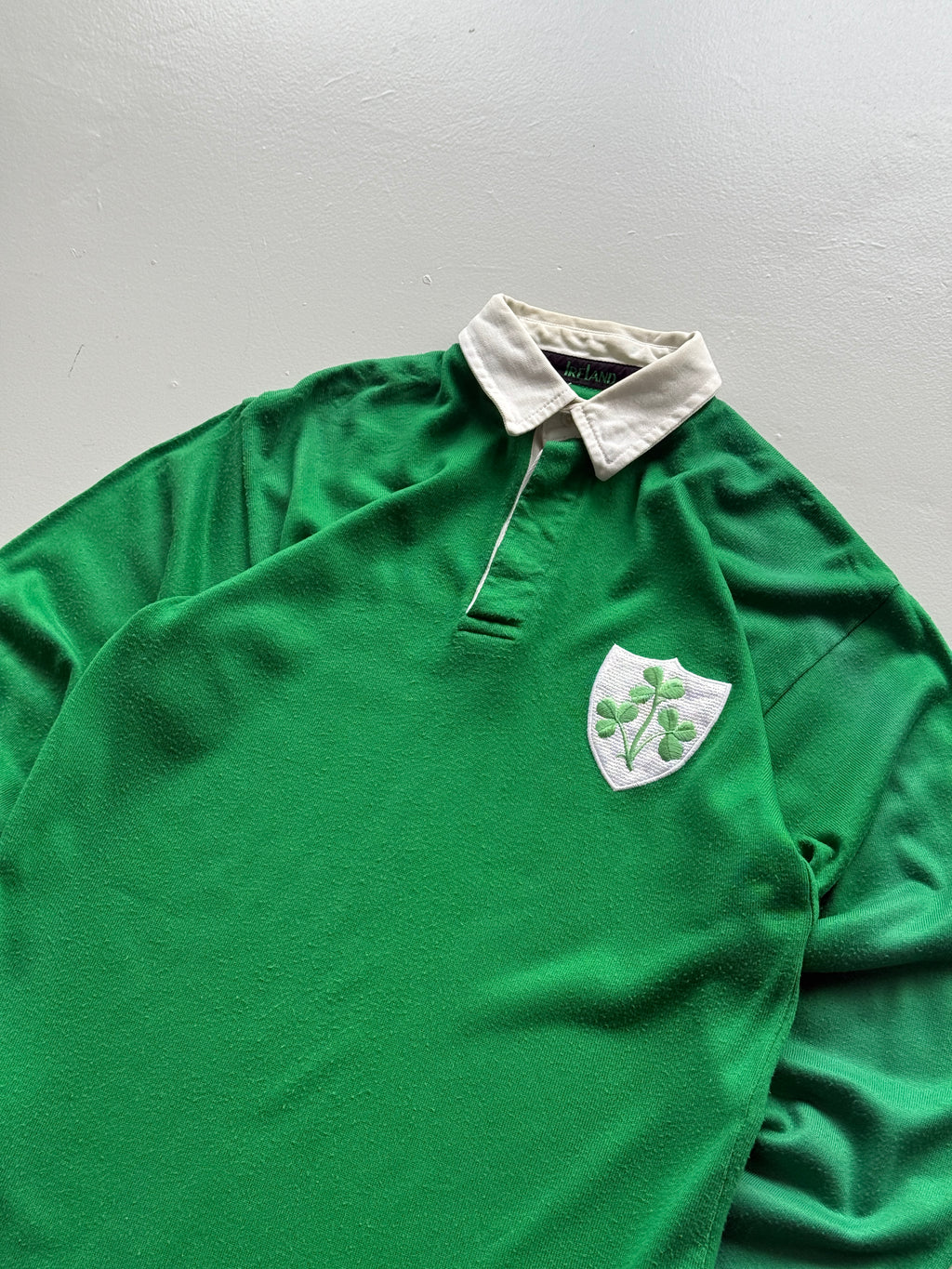Green Ireland 80's Vintage O'Neills Long Sleeve Rugby Polo Jersey - Medium