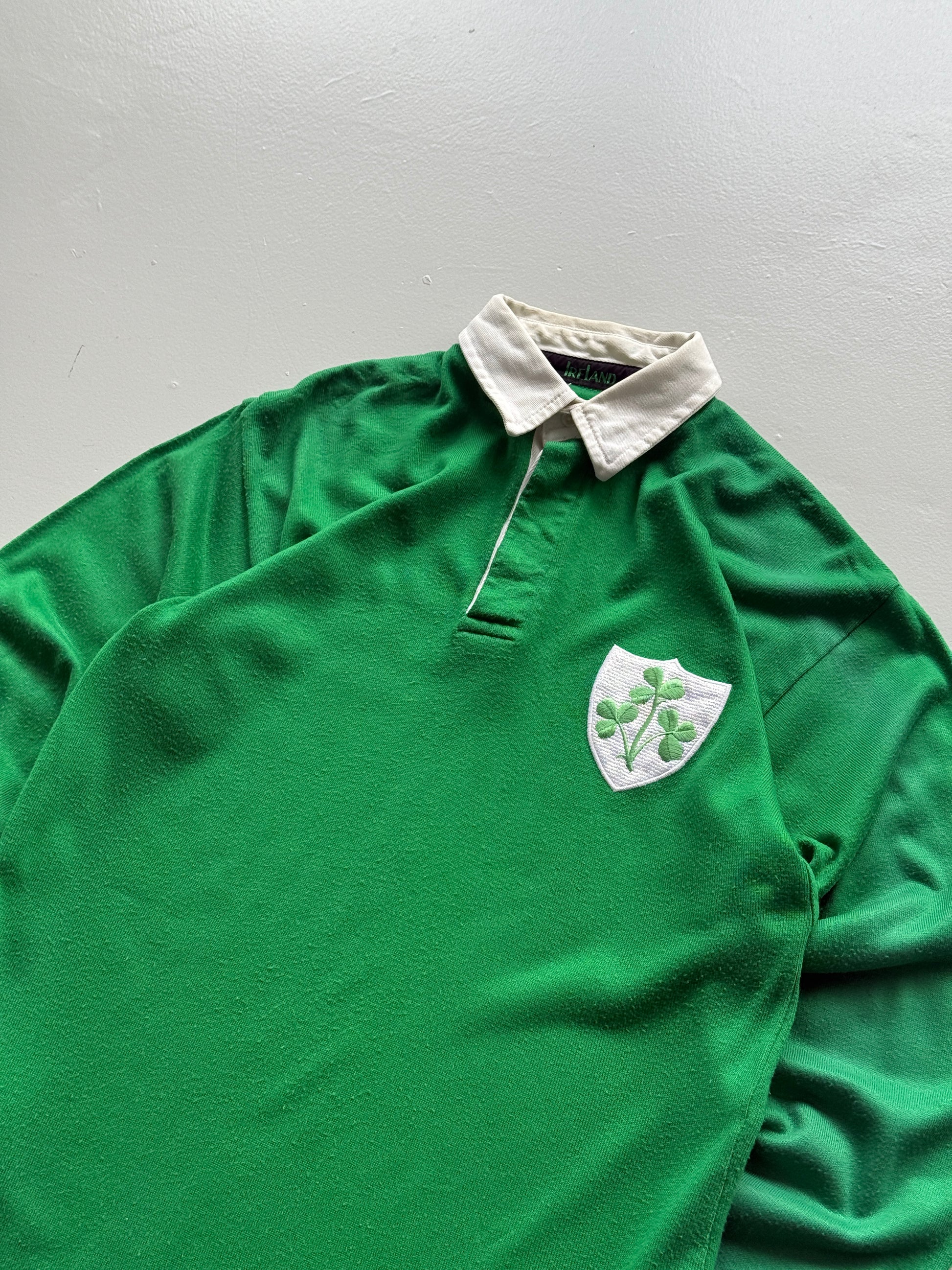 Green Ireland 80's Vintage O'Neills Long Sleeve Rugby Polo Jersey - Medium