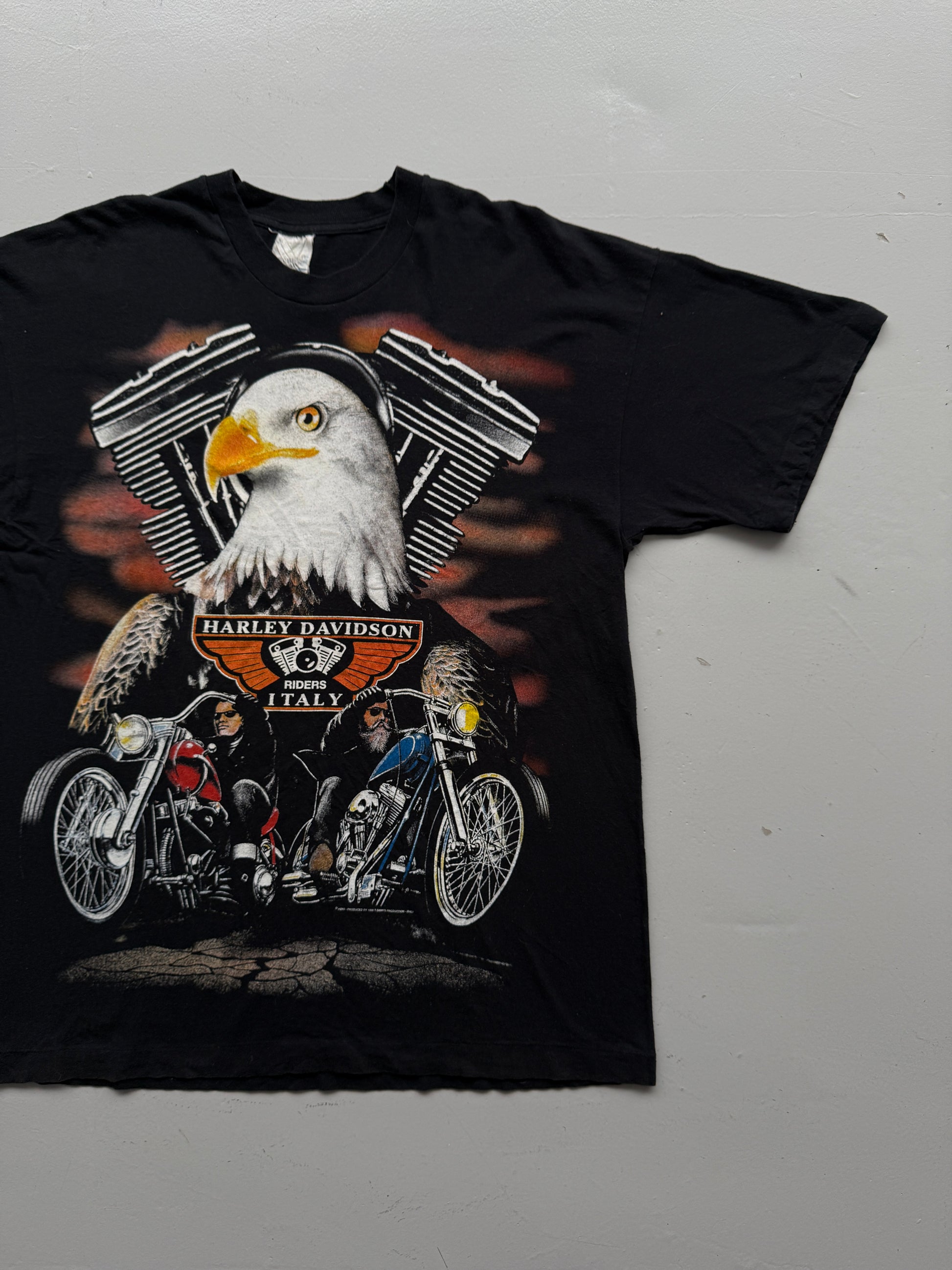 Black Italian Harley Davidson Vintage T-Shirt 90's - Large