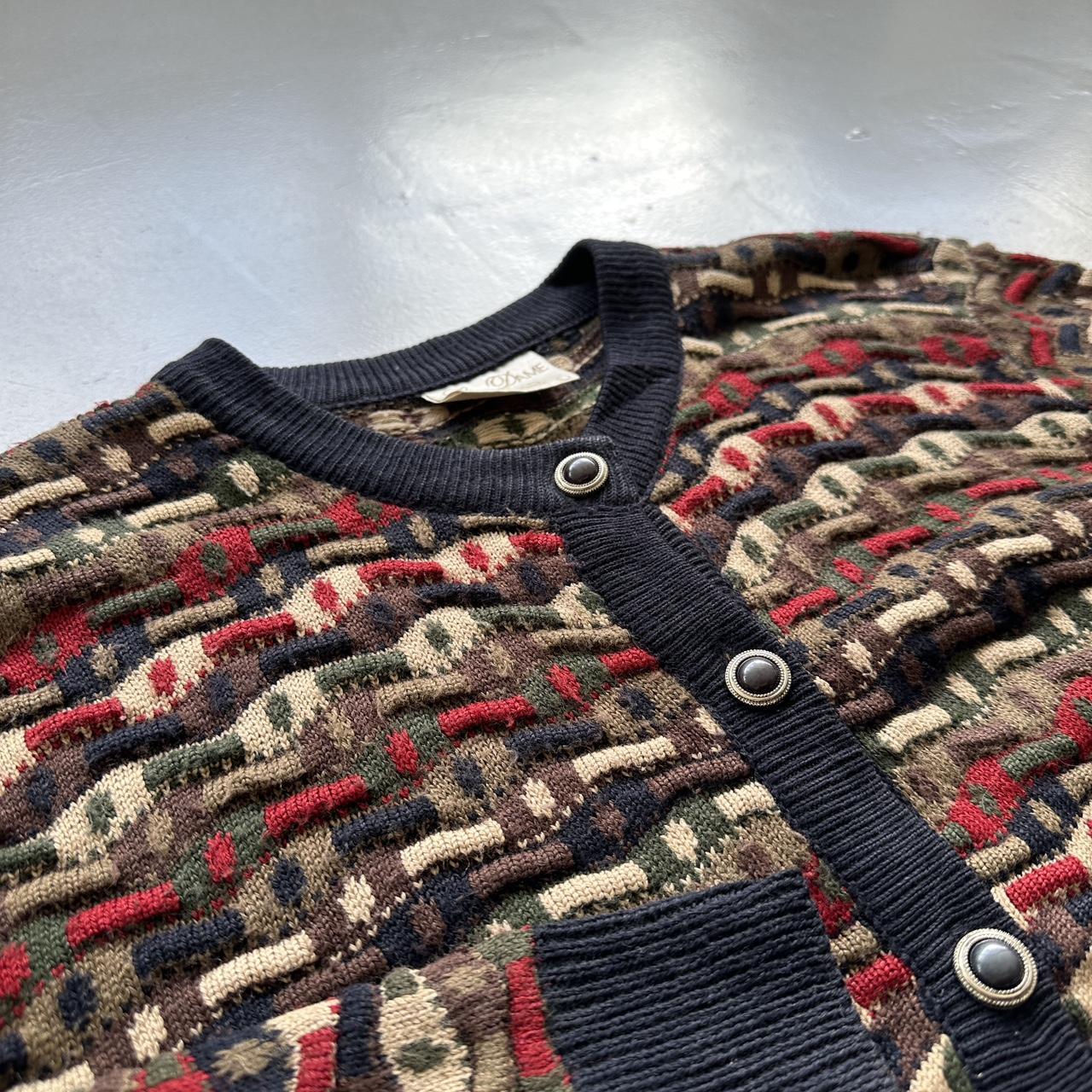 Multicoloured 90s Vintage Australian Woollen Pattern 3D Knit Wool Sweatshirt Cardigan- Medium