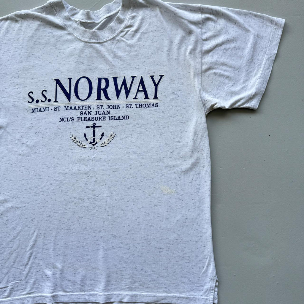 Grey Striped S.S Norway Nautical Vintage 90s T-shirt - XL