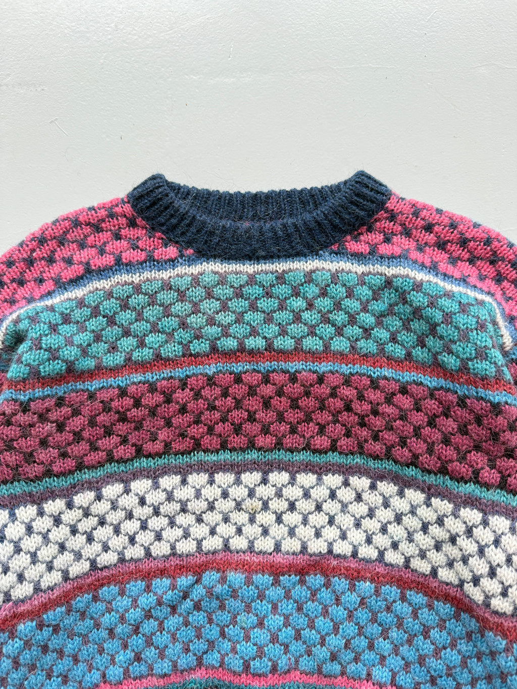 Pink Striped Woollen 90's Vintage Heavy Knit Jumper - Medium