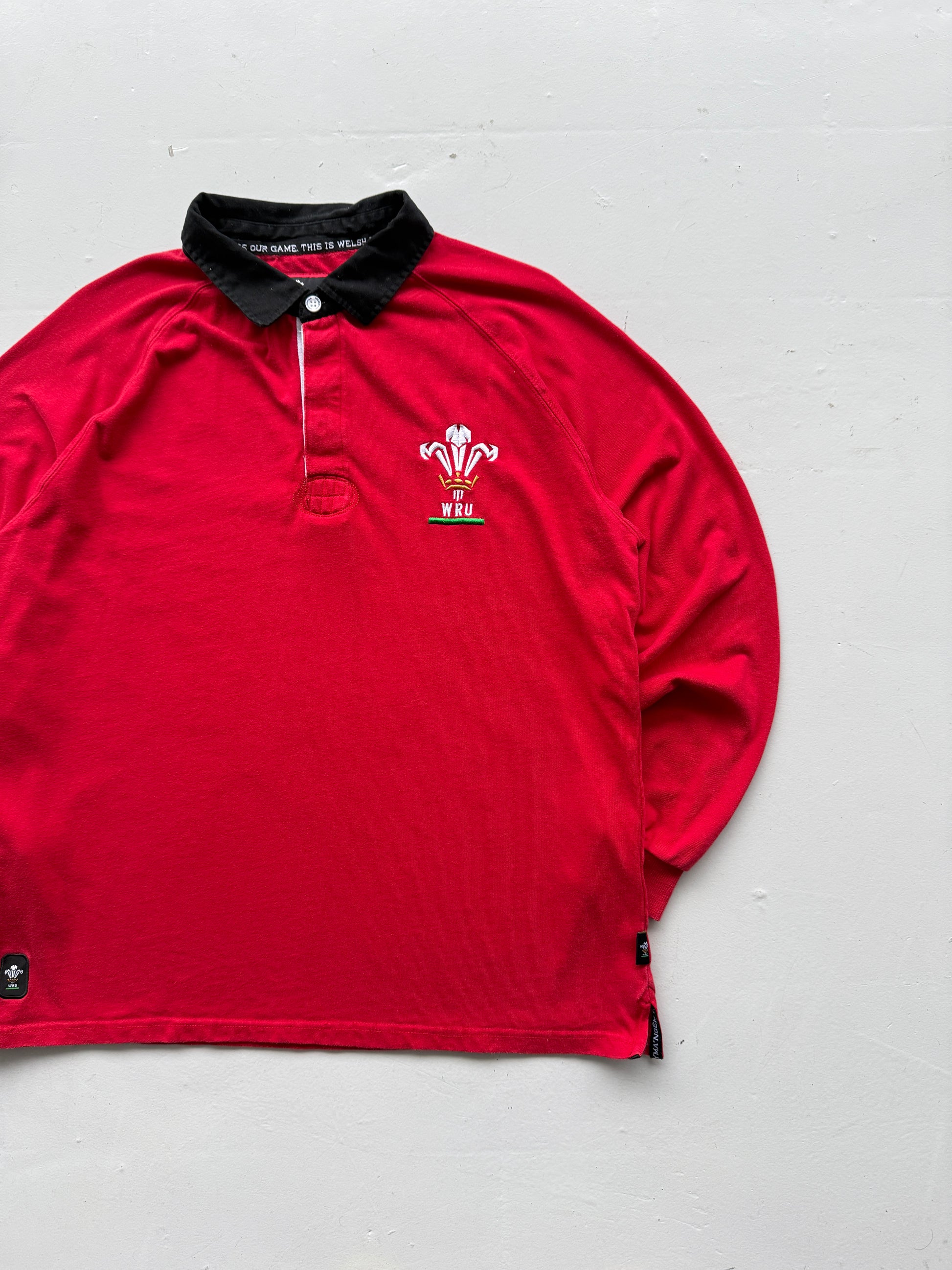 Red Official Wales 00's Vintage Long Sleeve Rugby Union Polo - XL