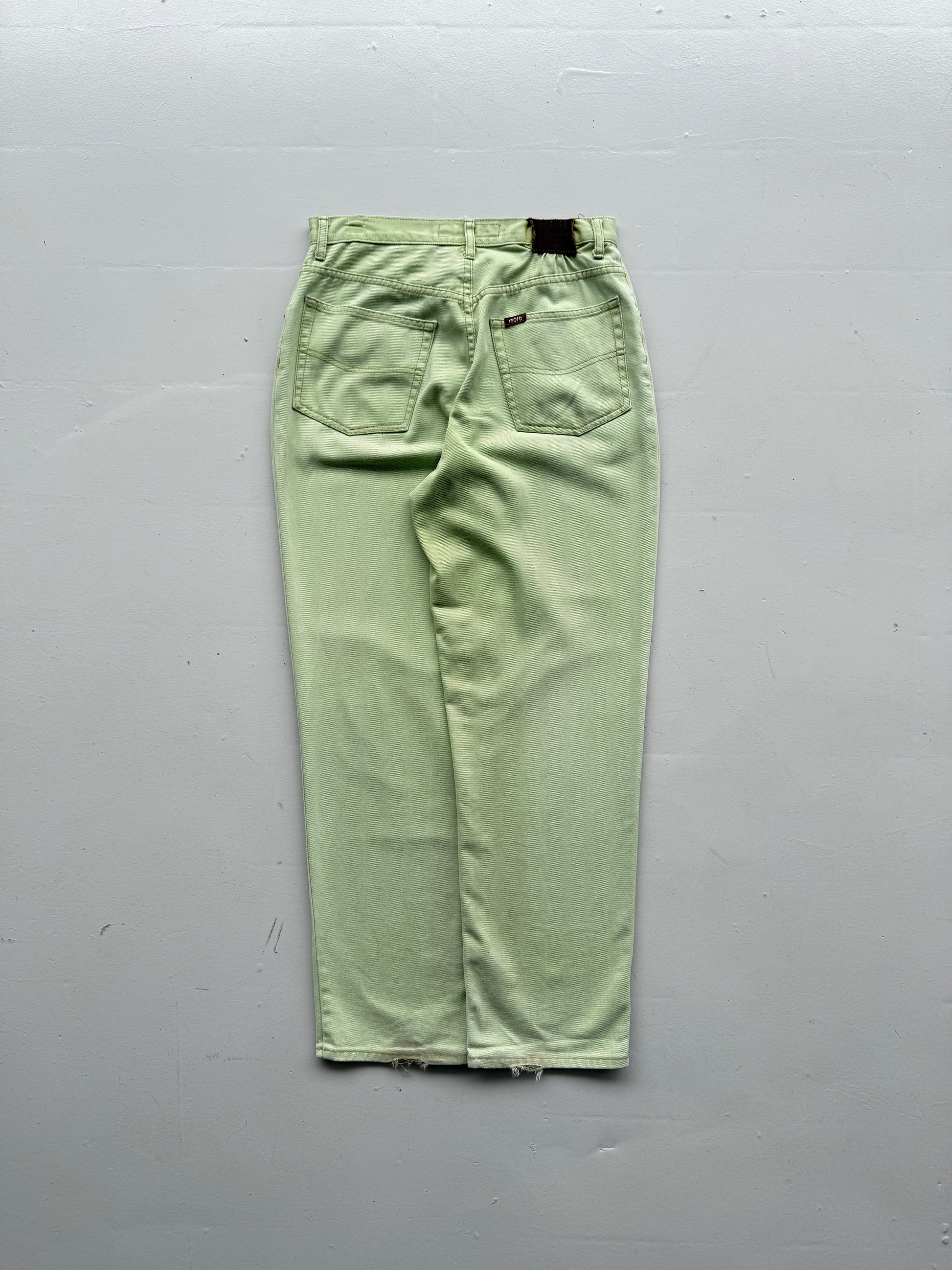 Pale Green Moto Y2K Vintage Jeans - UK 14