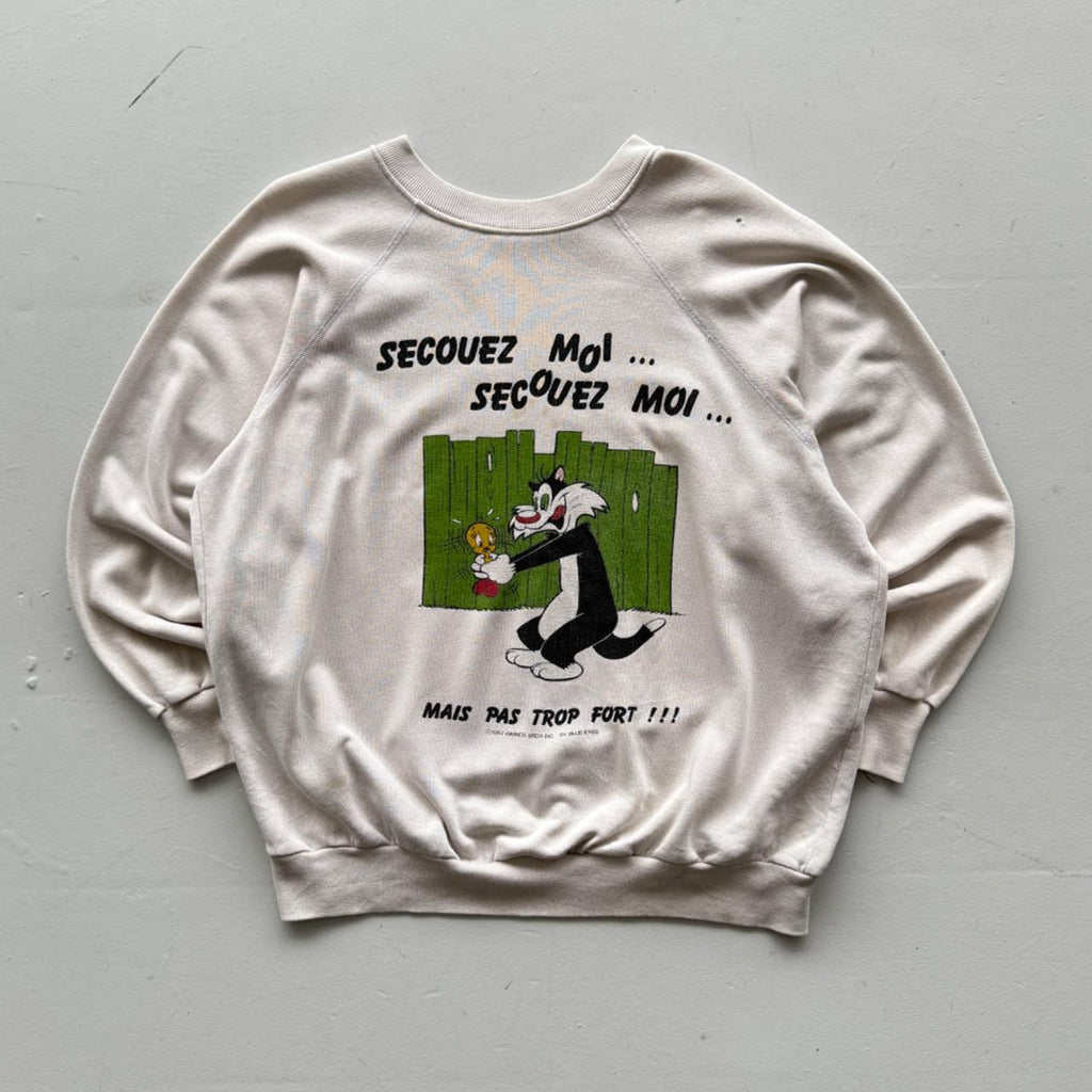 Cream 1984 Sylvester Tweety Warner Bros French Vintage Graphic Sweatshirt - Medium